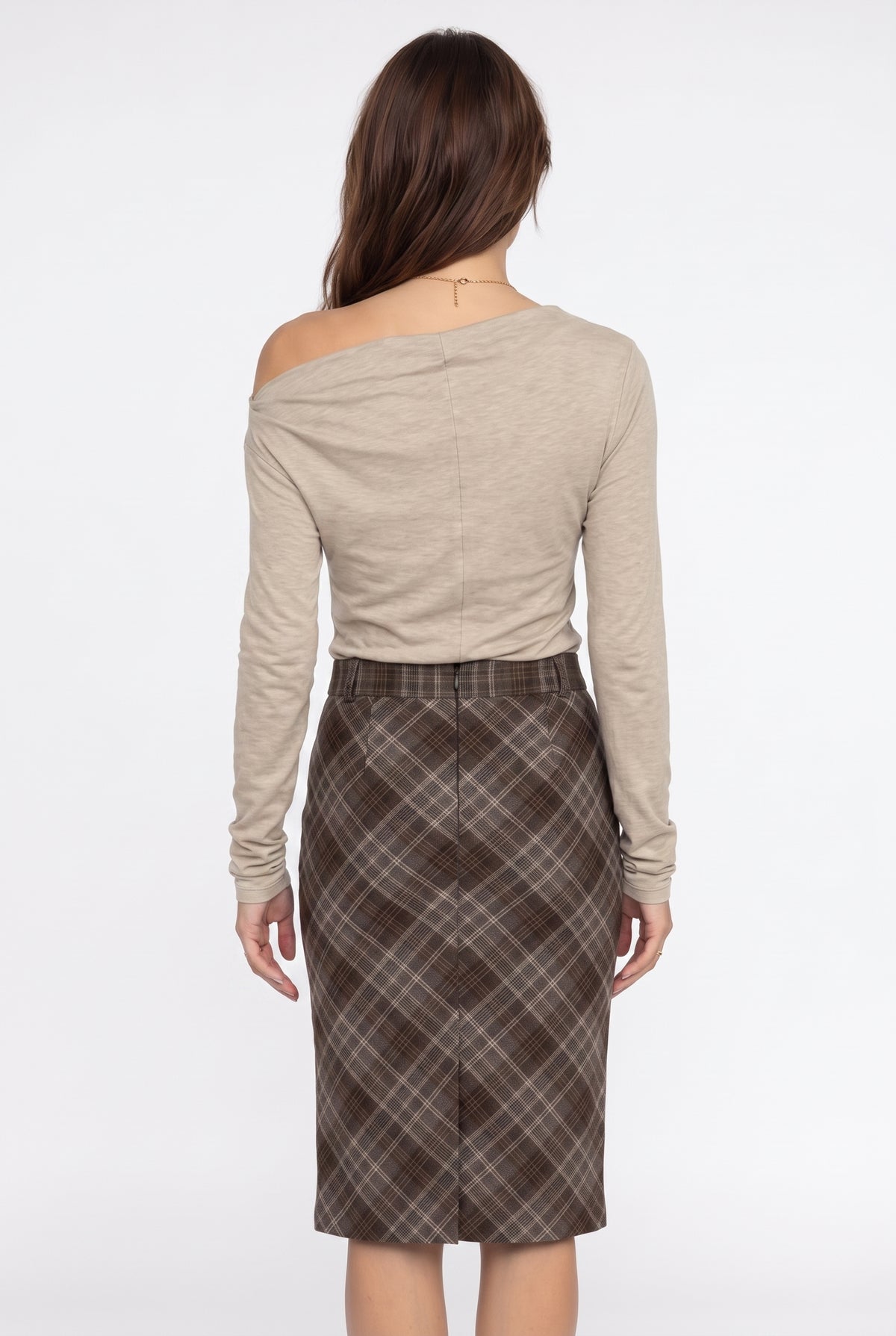 Beige Off-Shoulder Long Sleeve Top