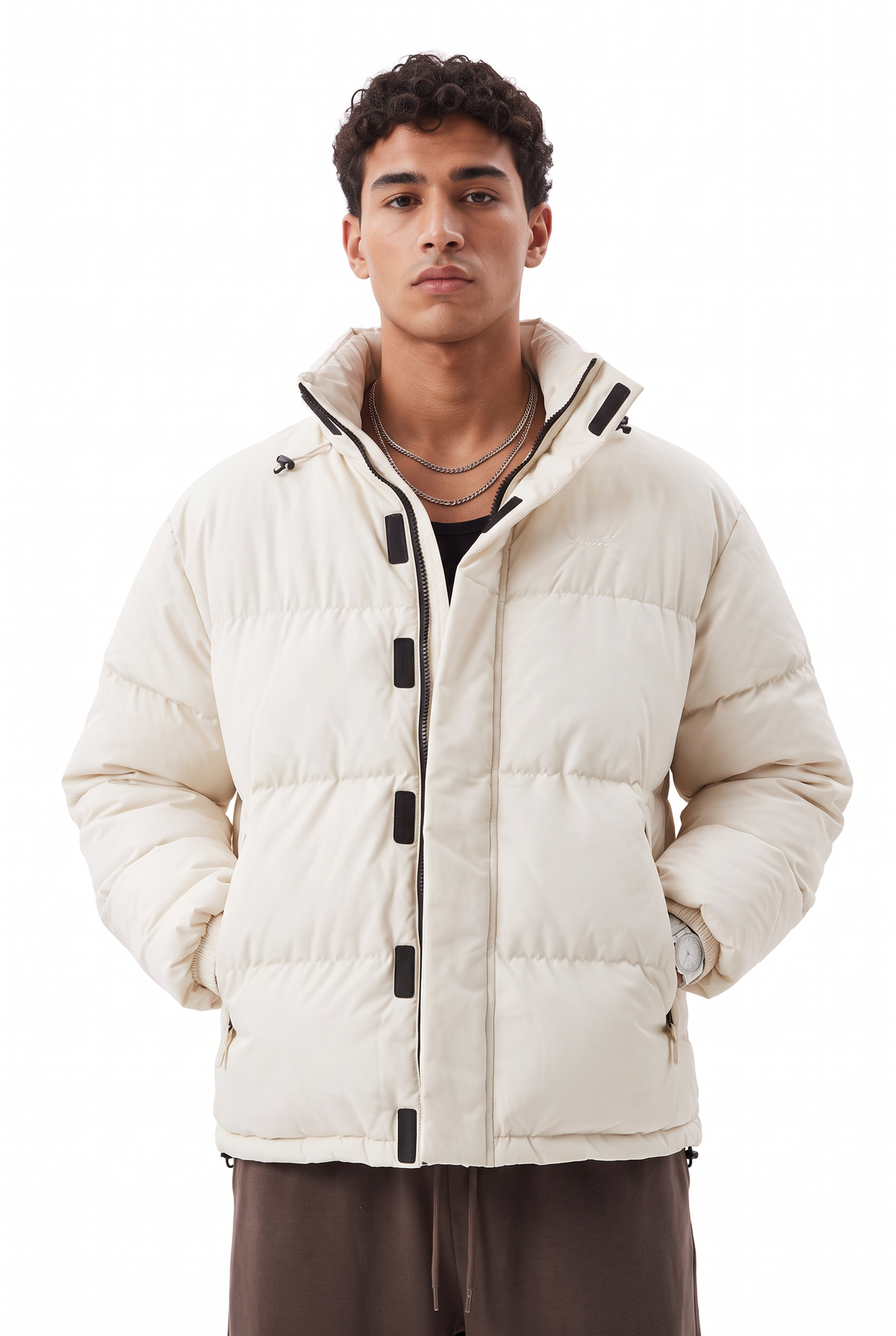 Quilted Cream Hooded Puffer Jacket