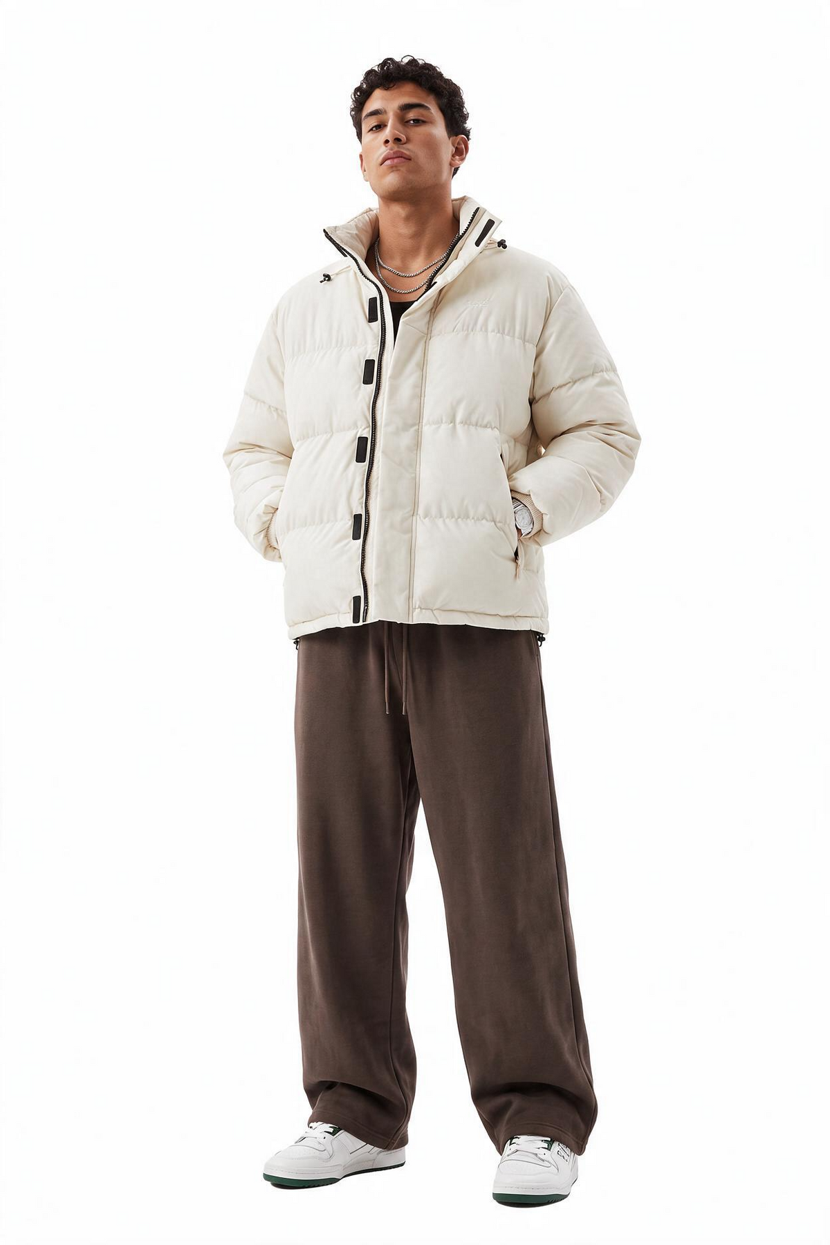 Quilted Cream Hooded Puffer Jacket