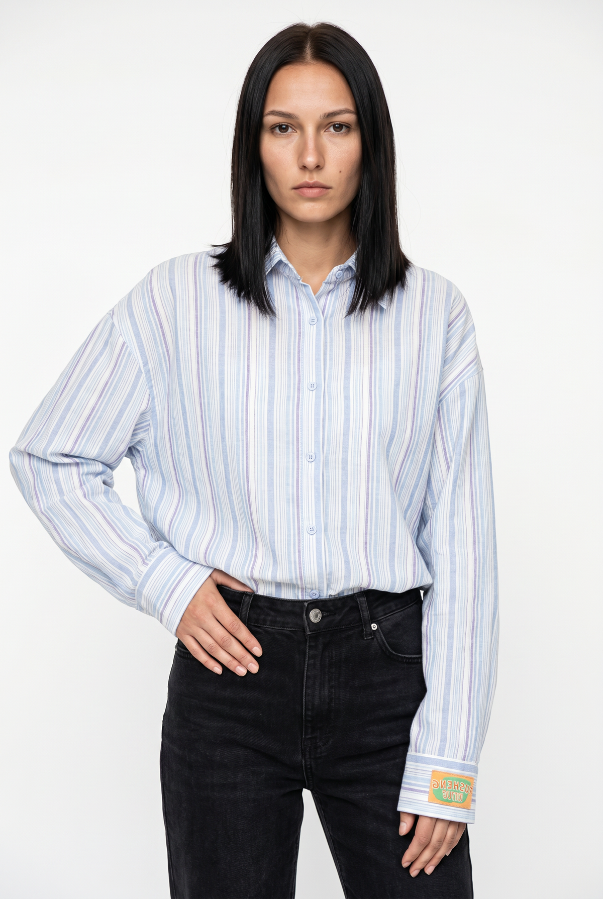 Blue Striped Oversized Button Shirt