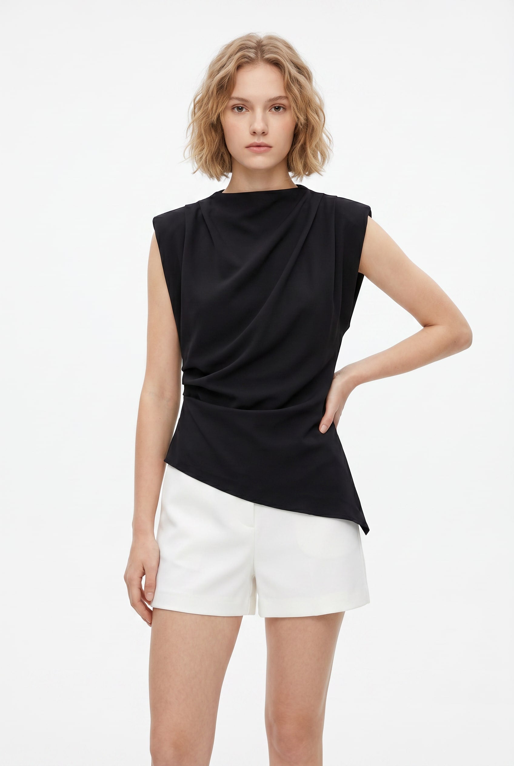 Black Asymmetric Hem Sleeveless Top