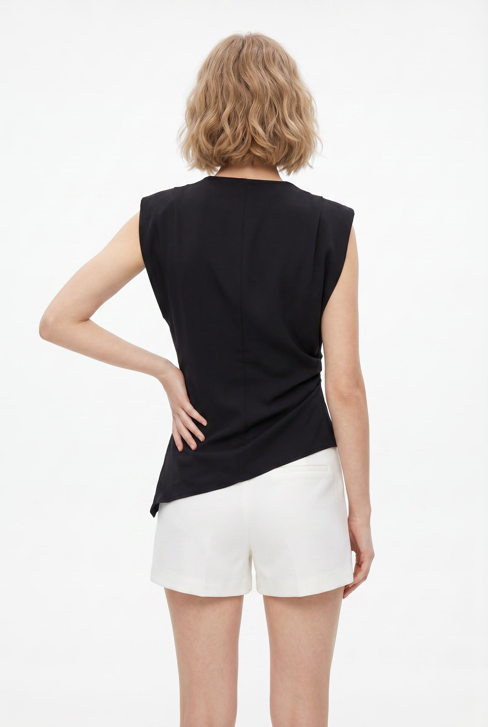 Black Asymmetric Hem Sleeveless Top