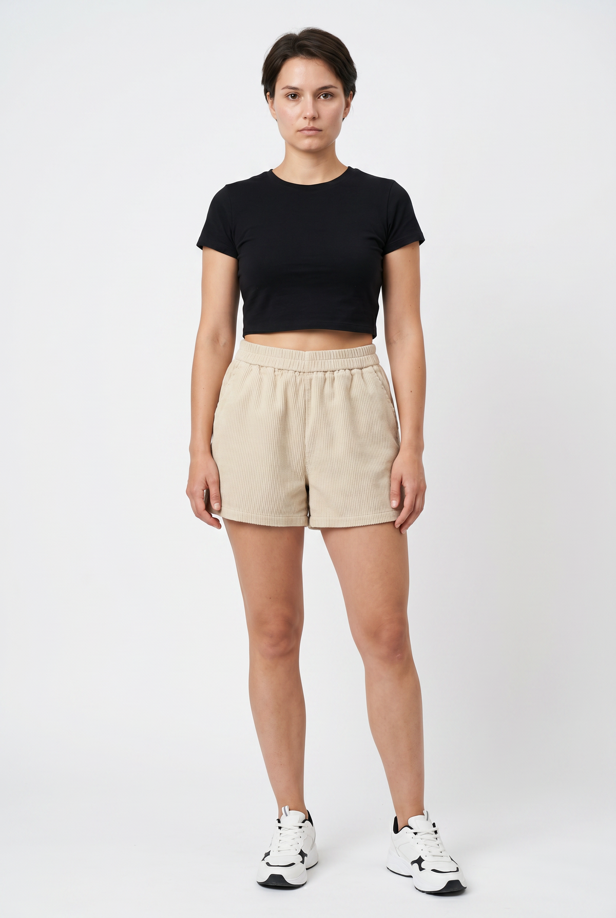 Beige Relaxed Corduroy Mini Shorts