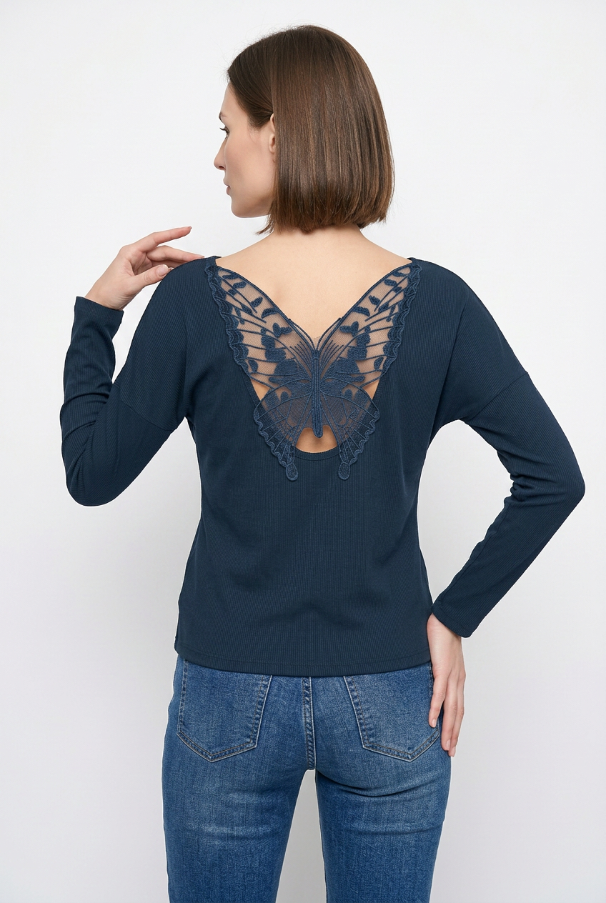 Navy Lace Butterfly Back Top