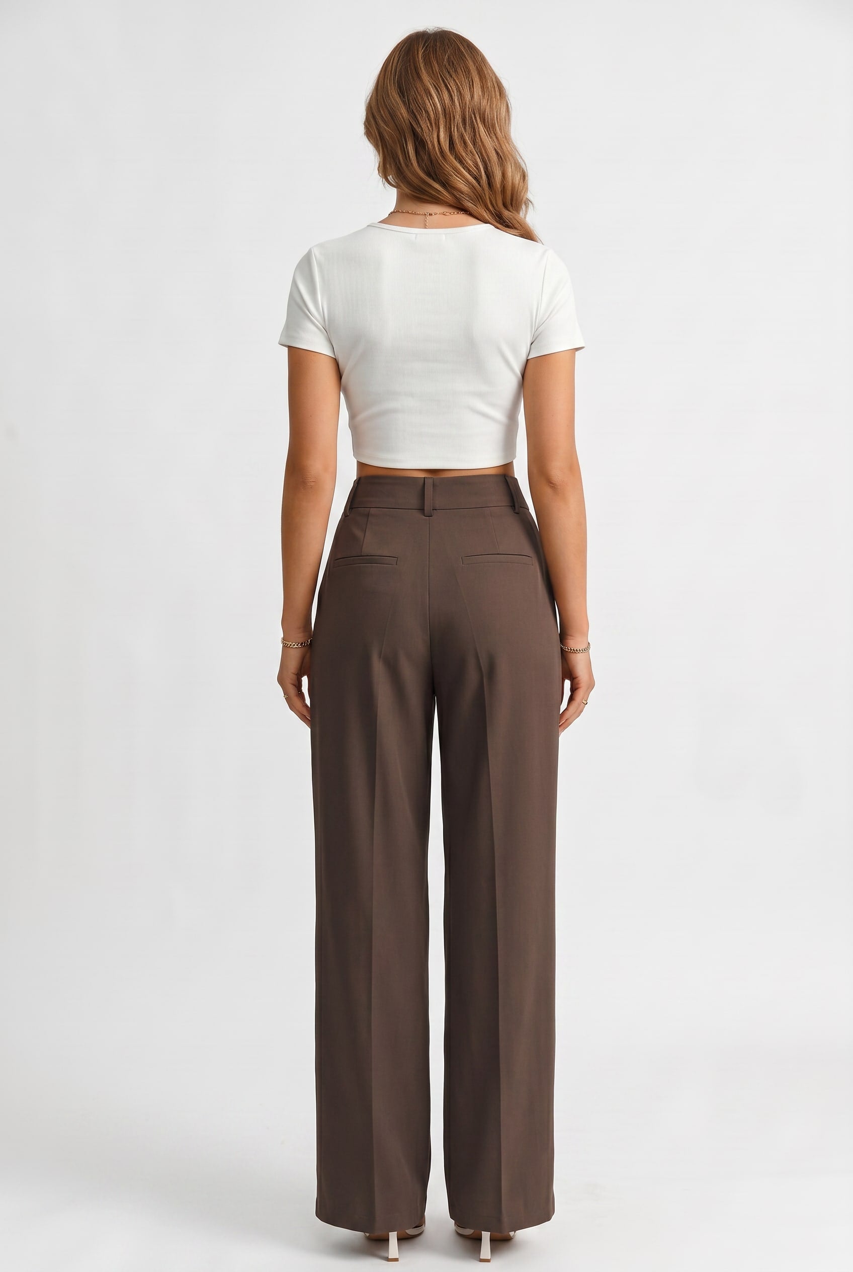 Chocolate Brown Pleated Wide Leg Trousers