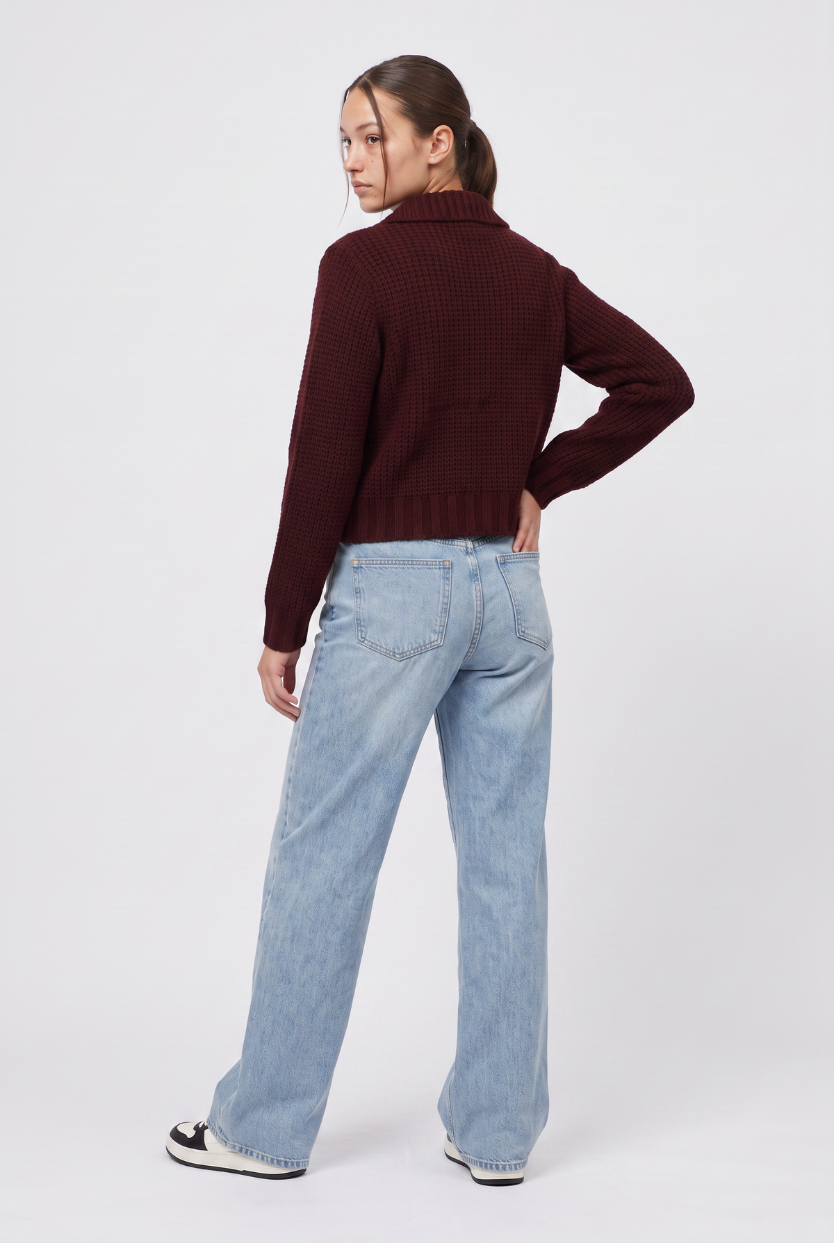 Burgundy Chunky Knit Cropped Cardigan