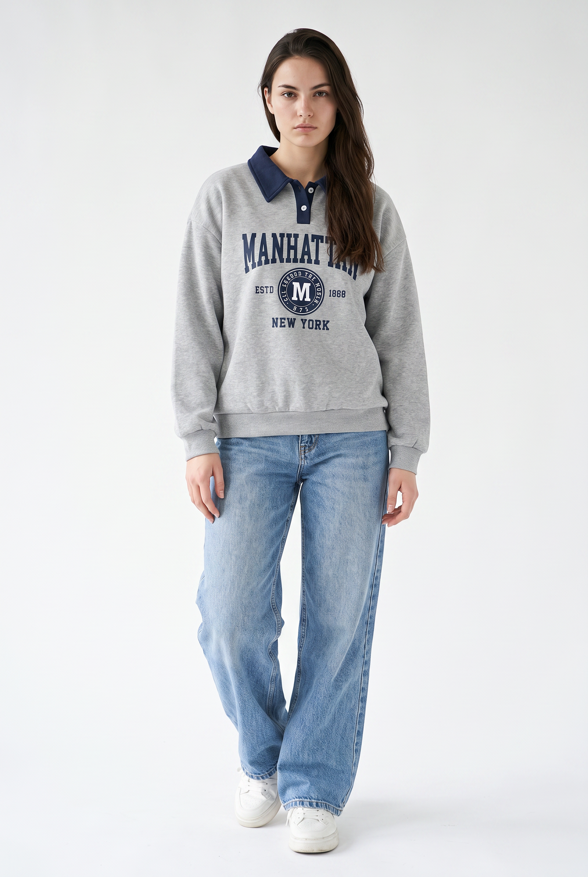 Gray Manhattan Graphic Polo Sweatshirt