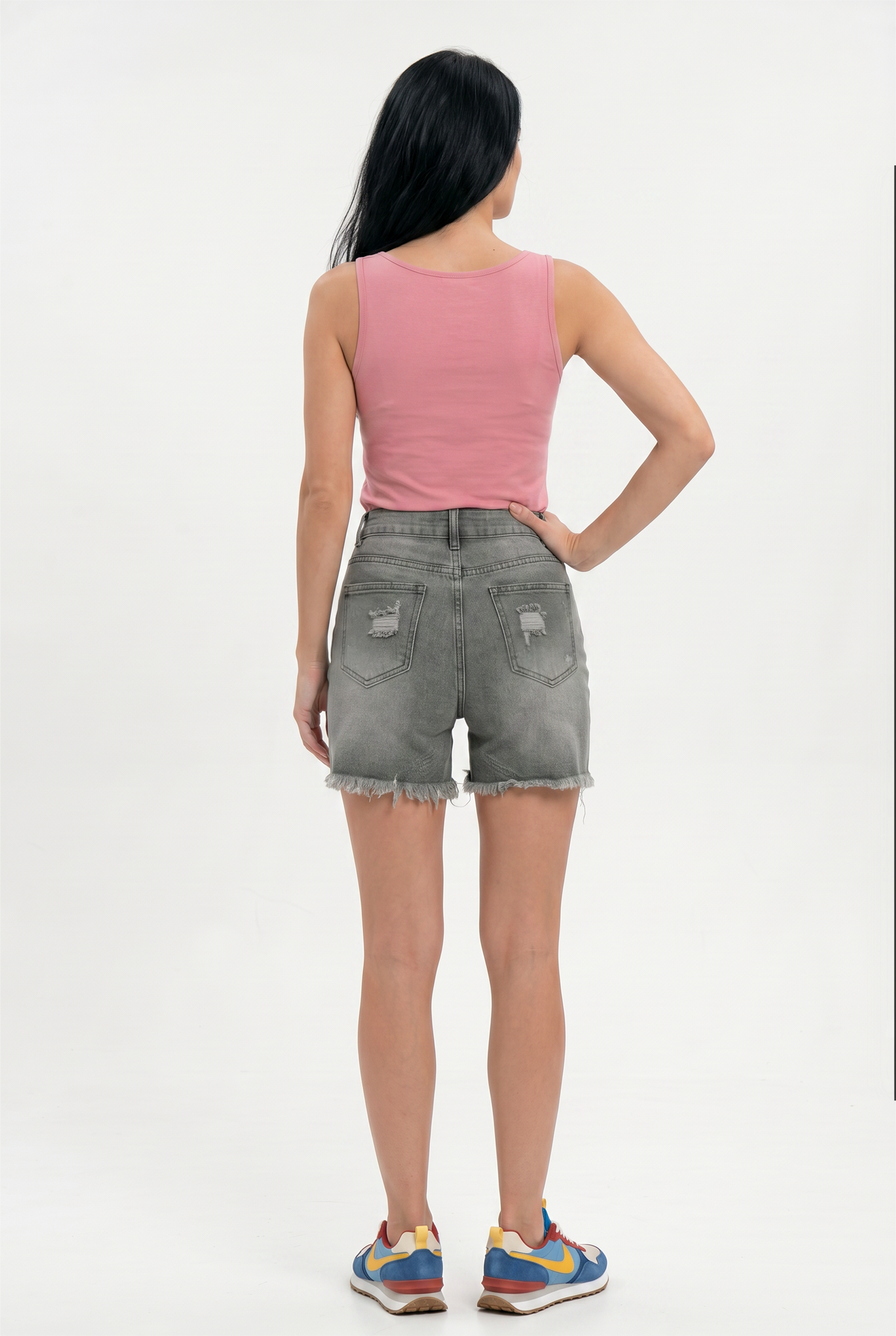Gray Distressed Denim Mini Shorts