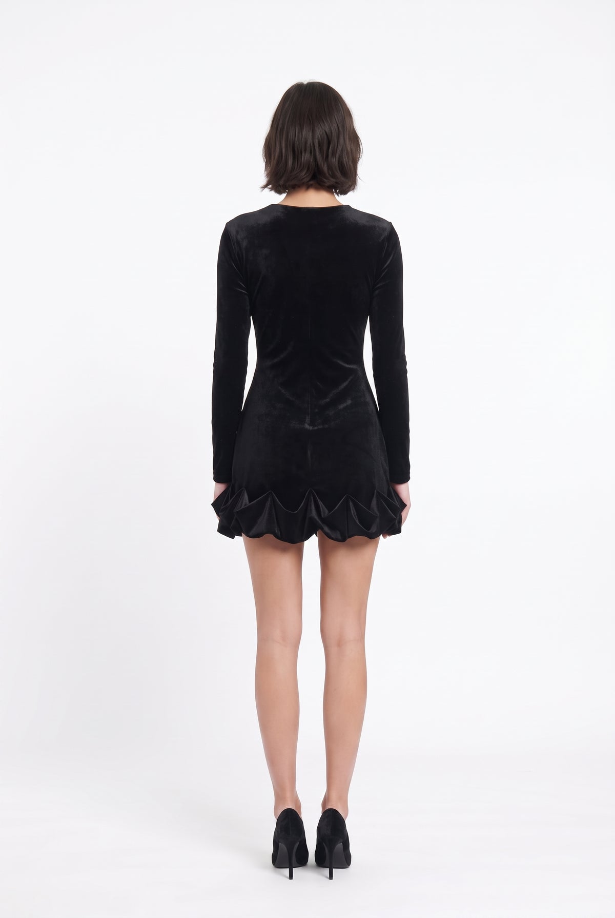 Black Velvet Bubble Hem Minidress