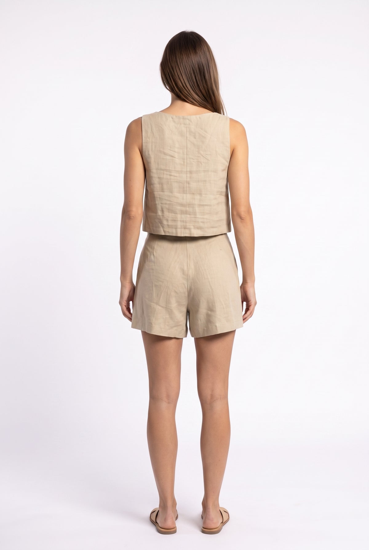 Beige Linen Crop Co-ord Set