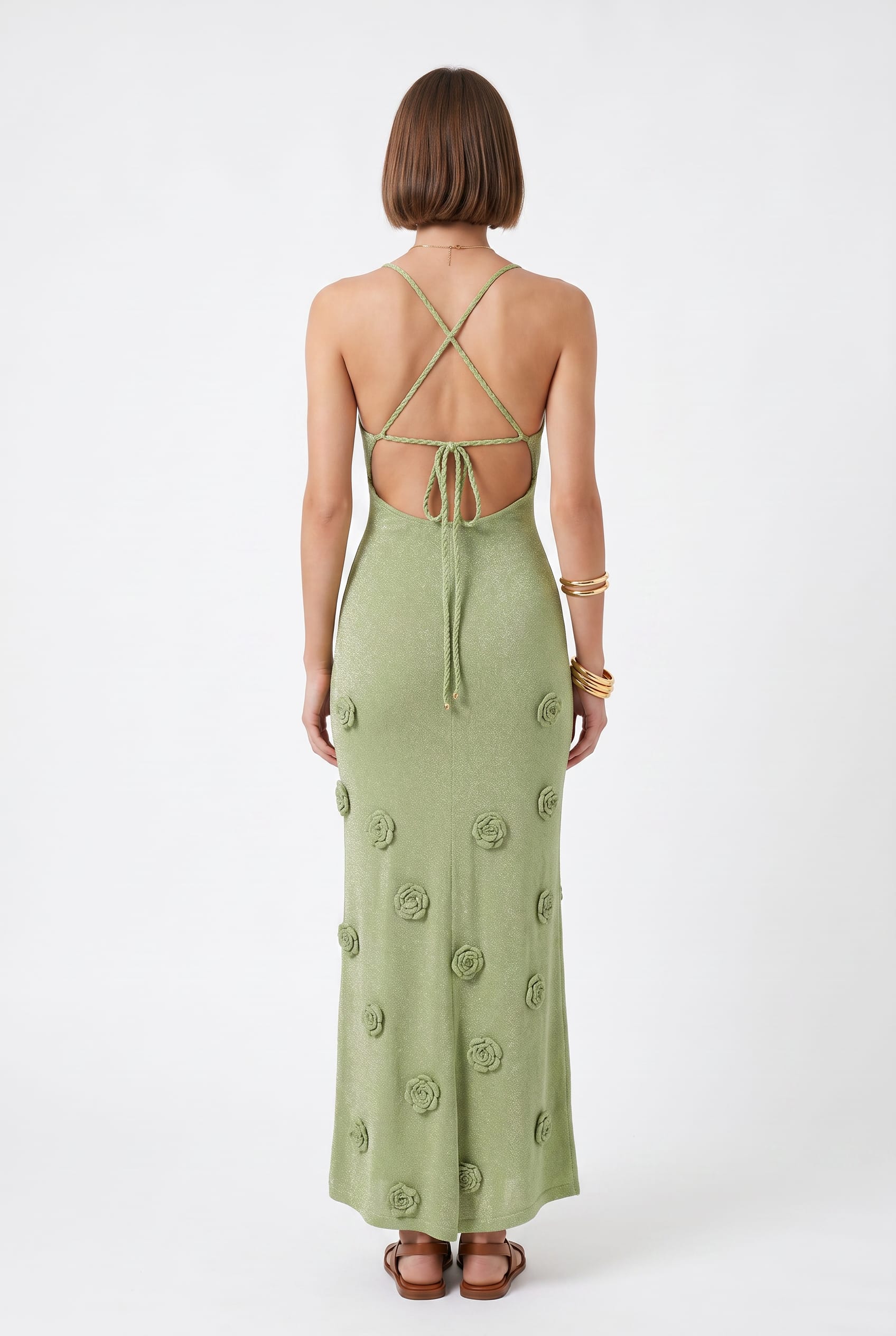 Sage Green Rosette Detail Maxi Dress