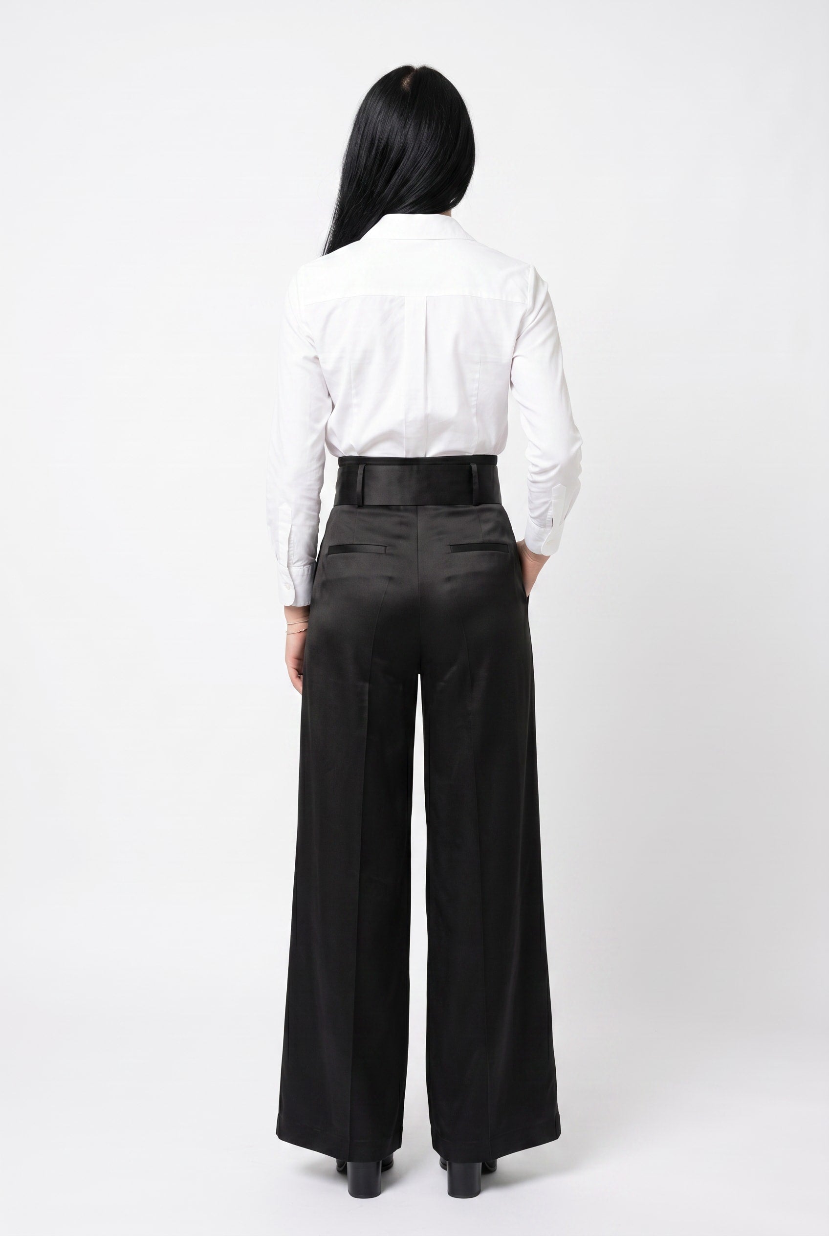 Black Satin Wide-Leg Trousers