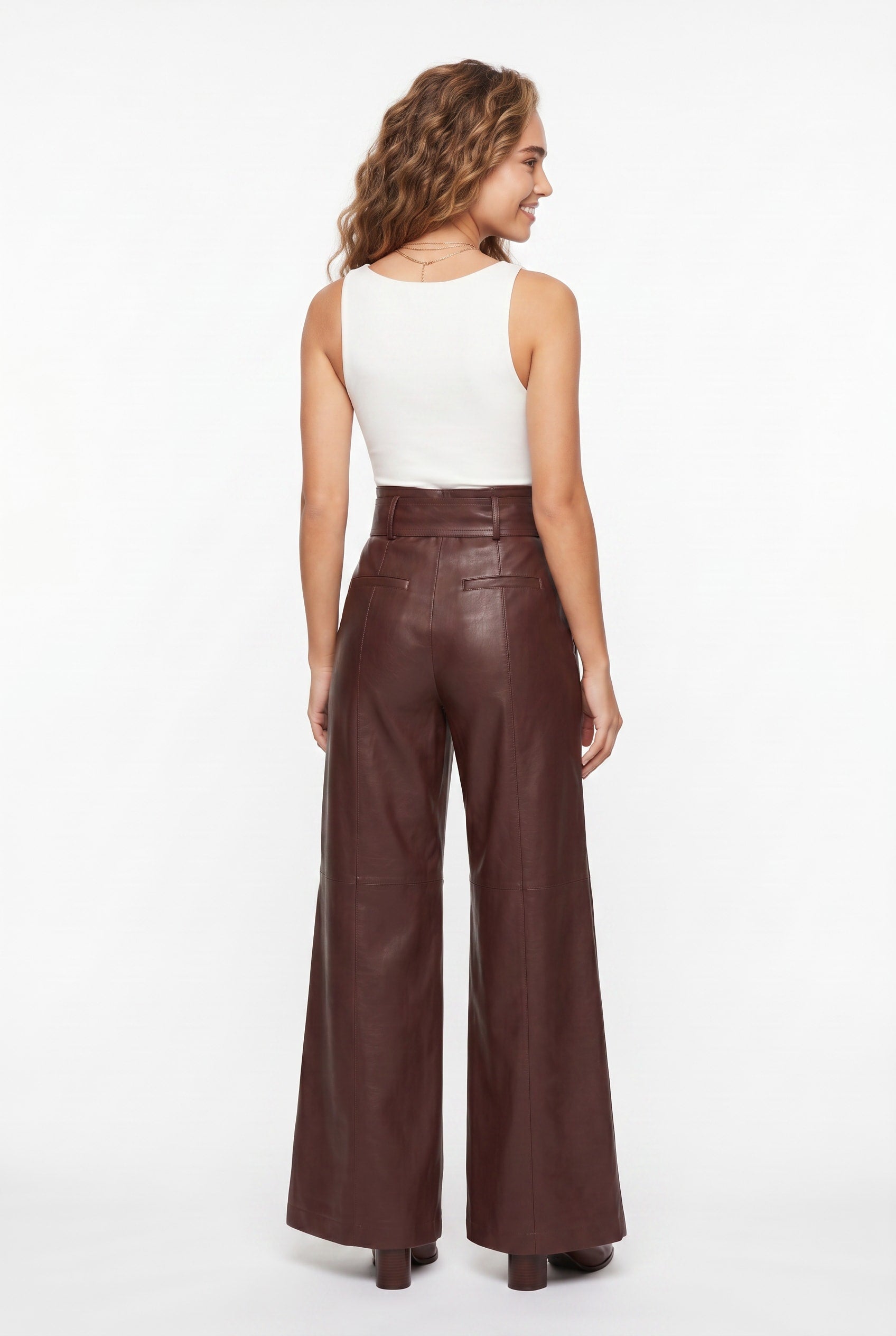 Burgundy Leather Wide-LegTrousers