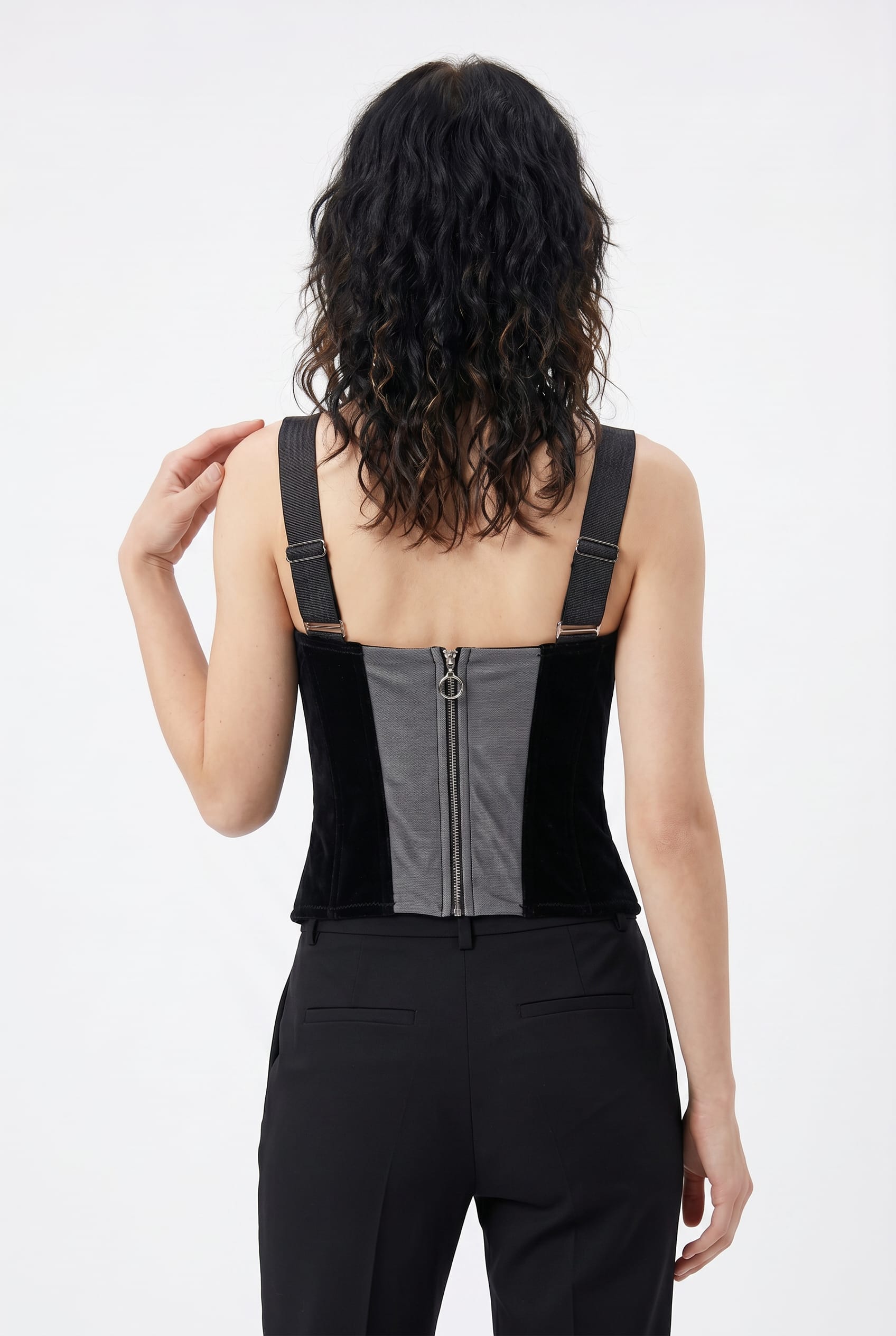 Black Velvet Corset Top With Straps