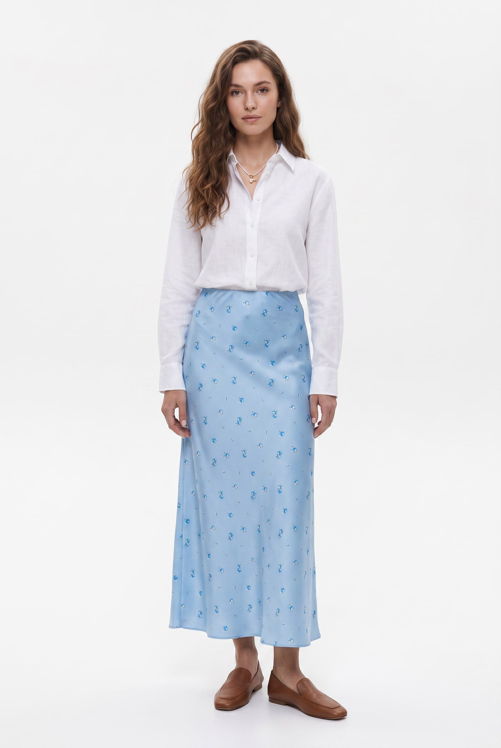 Sky Blue Floral Print Maxi Skirt