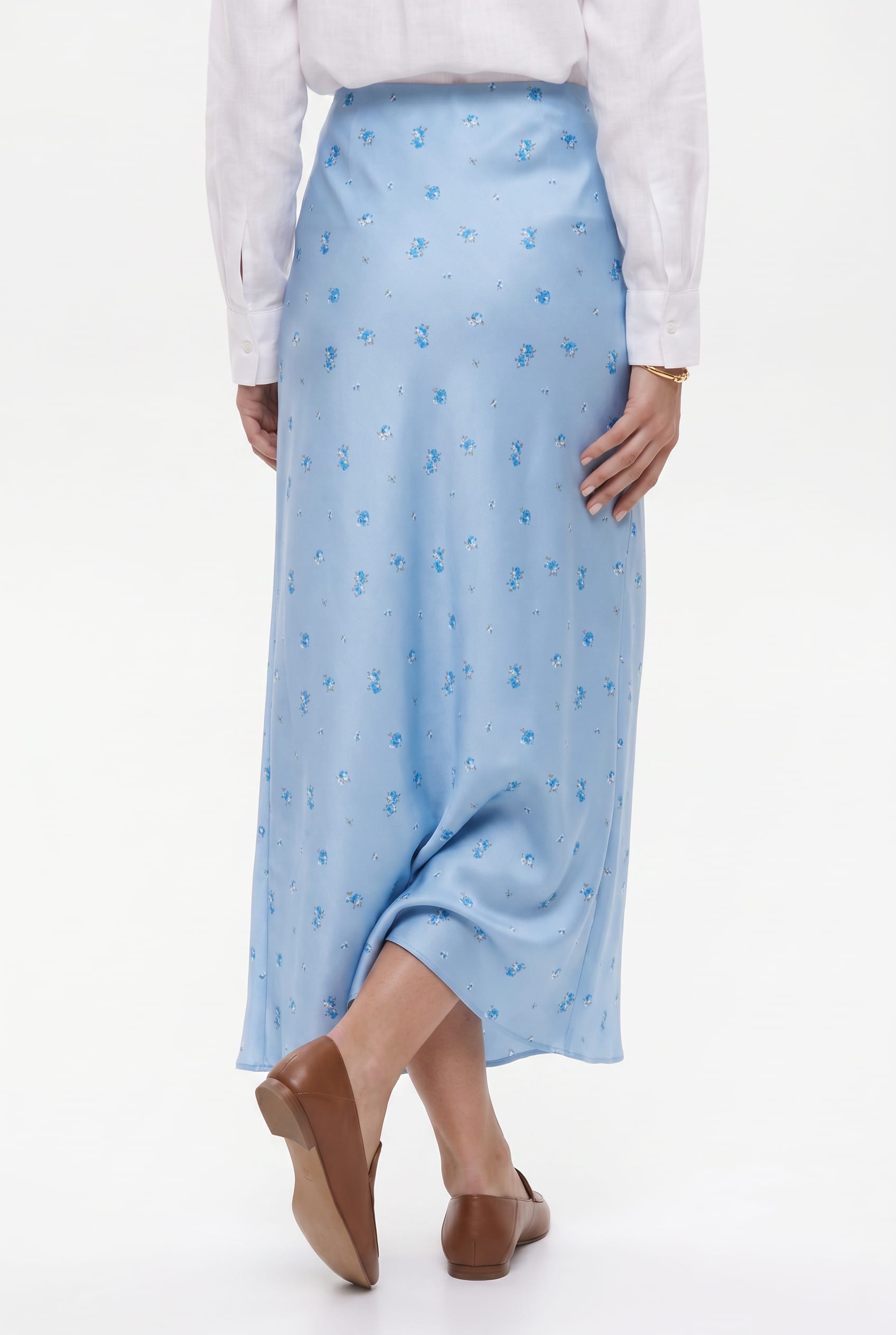 Sky Blue Floral Print Maxi Skirt