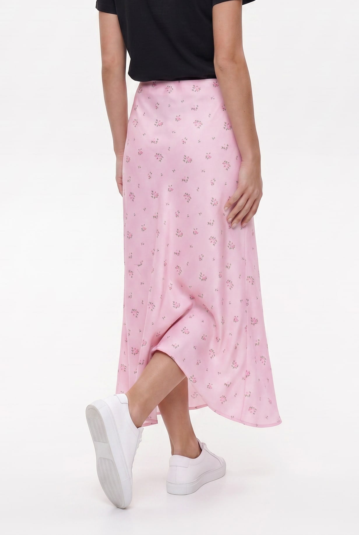 Pink Floral Print Satin Maxi Skirt