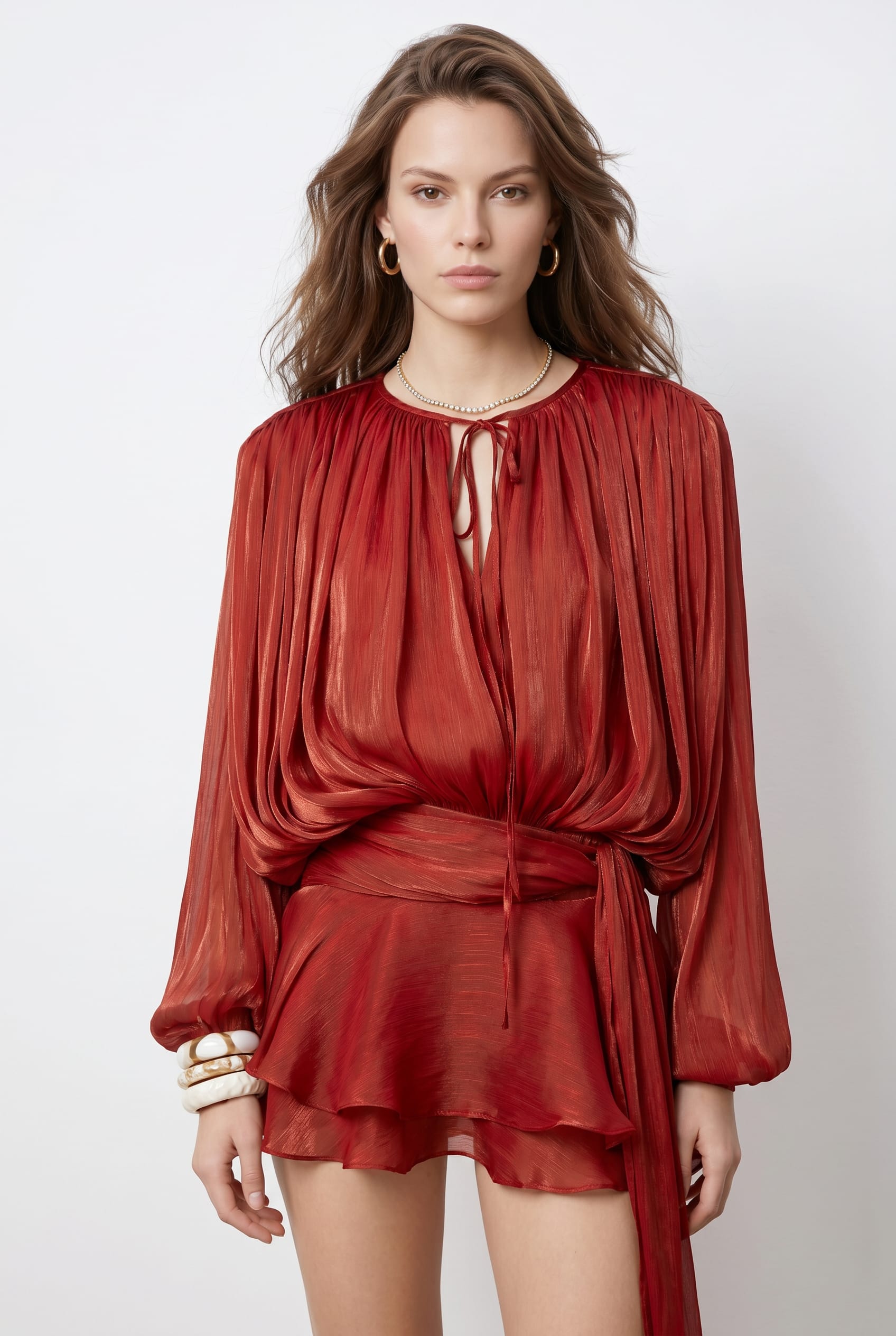 Rust Red Blouson Sleeve Mini Dress