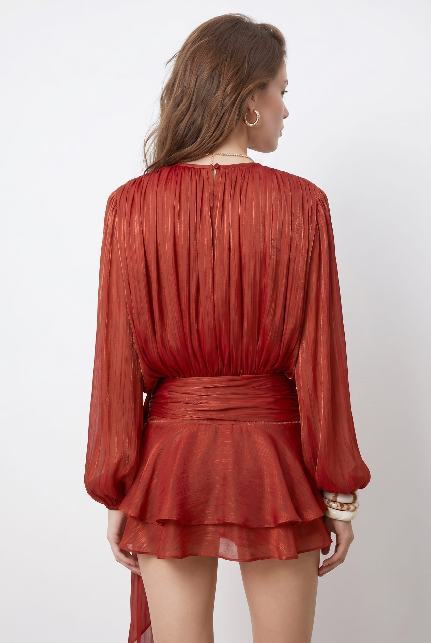Rust Red Blouson Sleeve Mini Dress