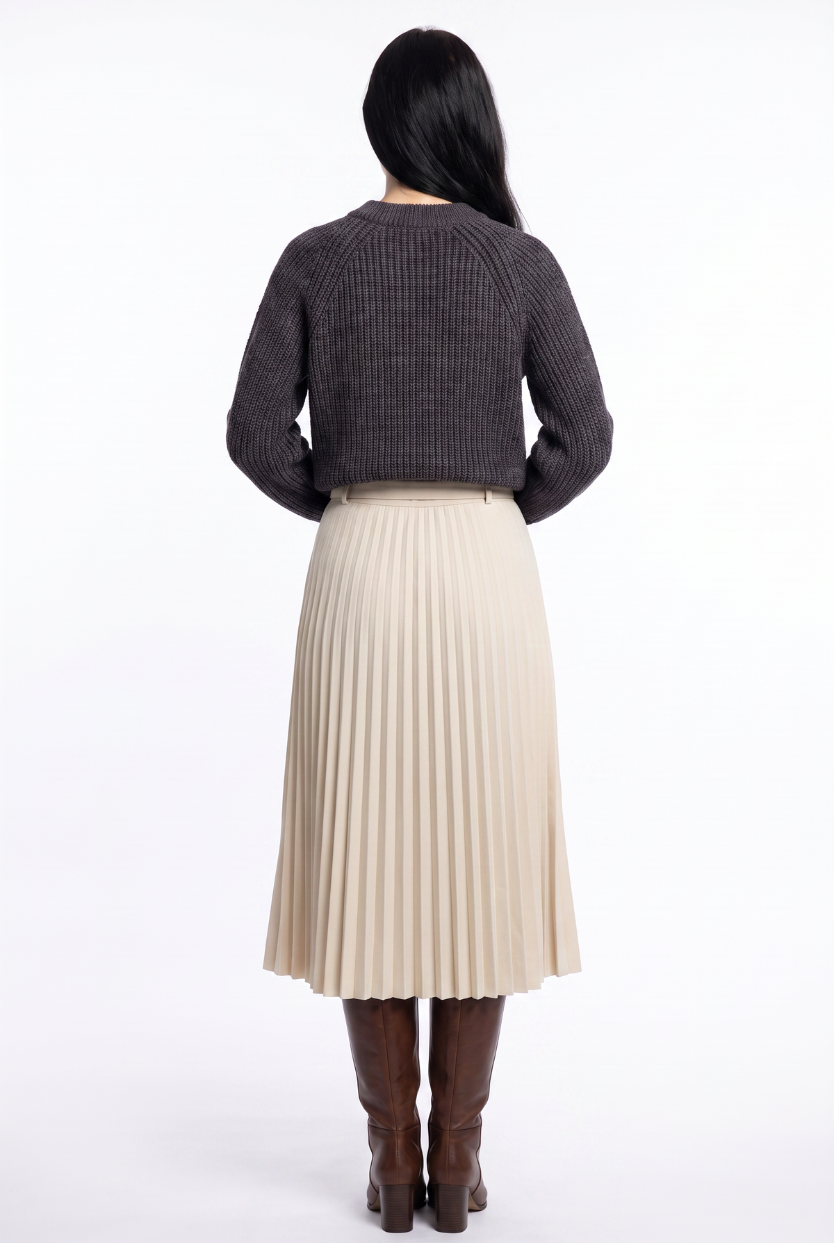 Gray Ribbed Knit Pullover Sweater