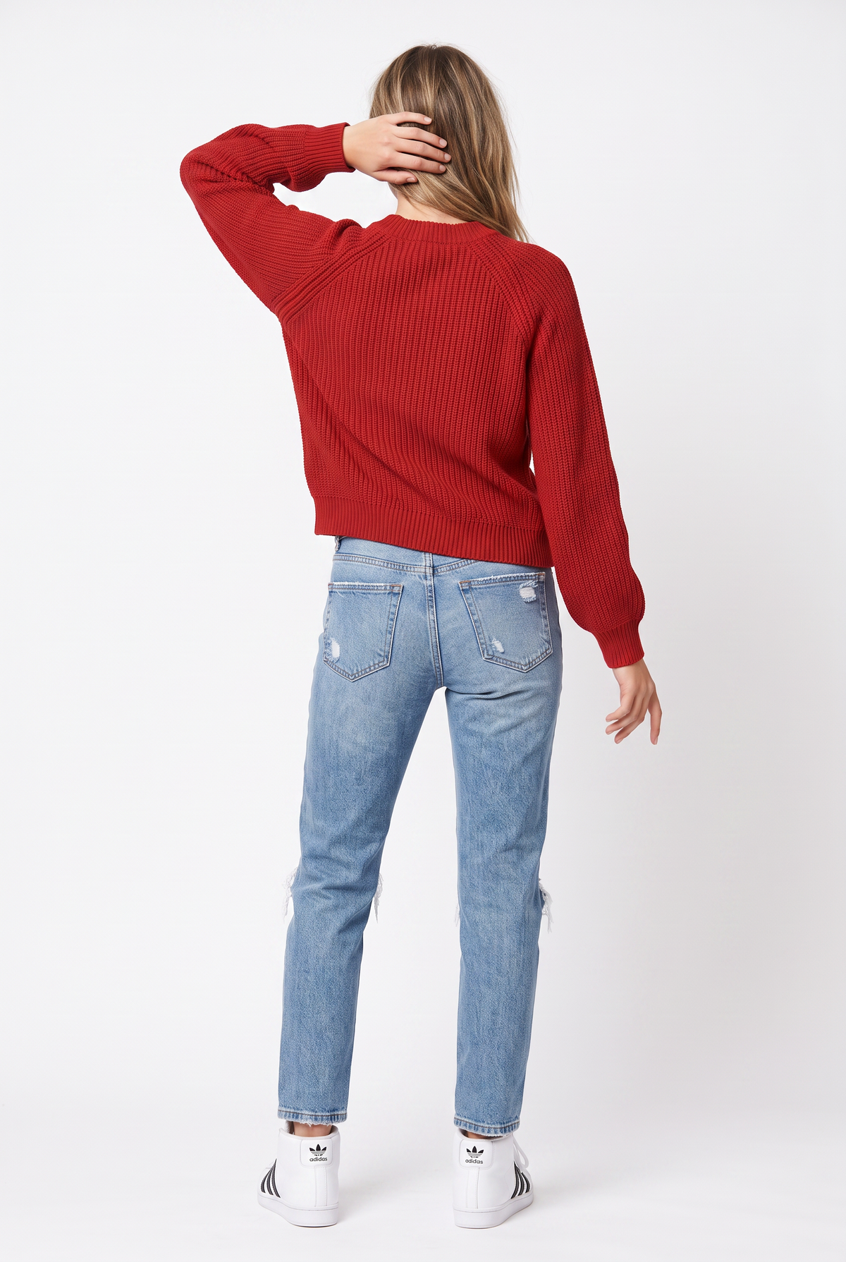 Red Ribbed Knit Cropped Sweater