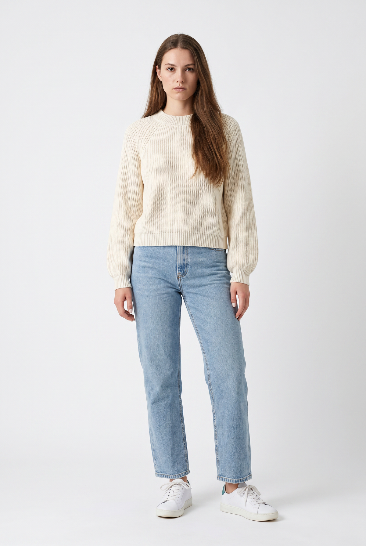 Cream Ribbed Knit Cropped Sweater