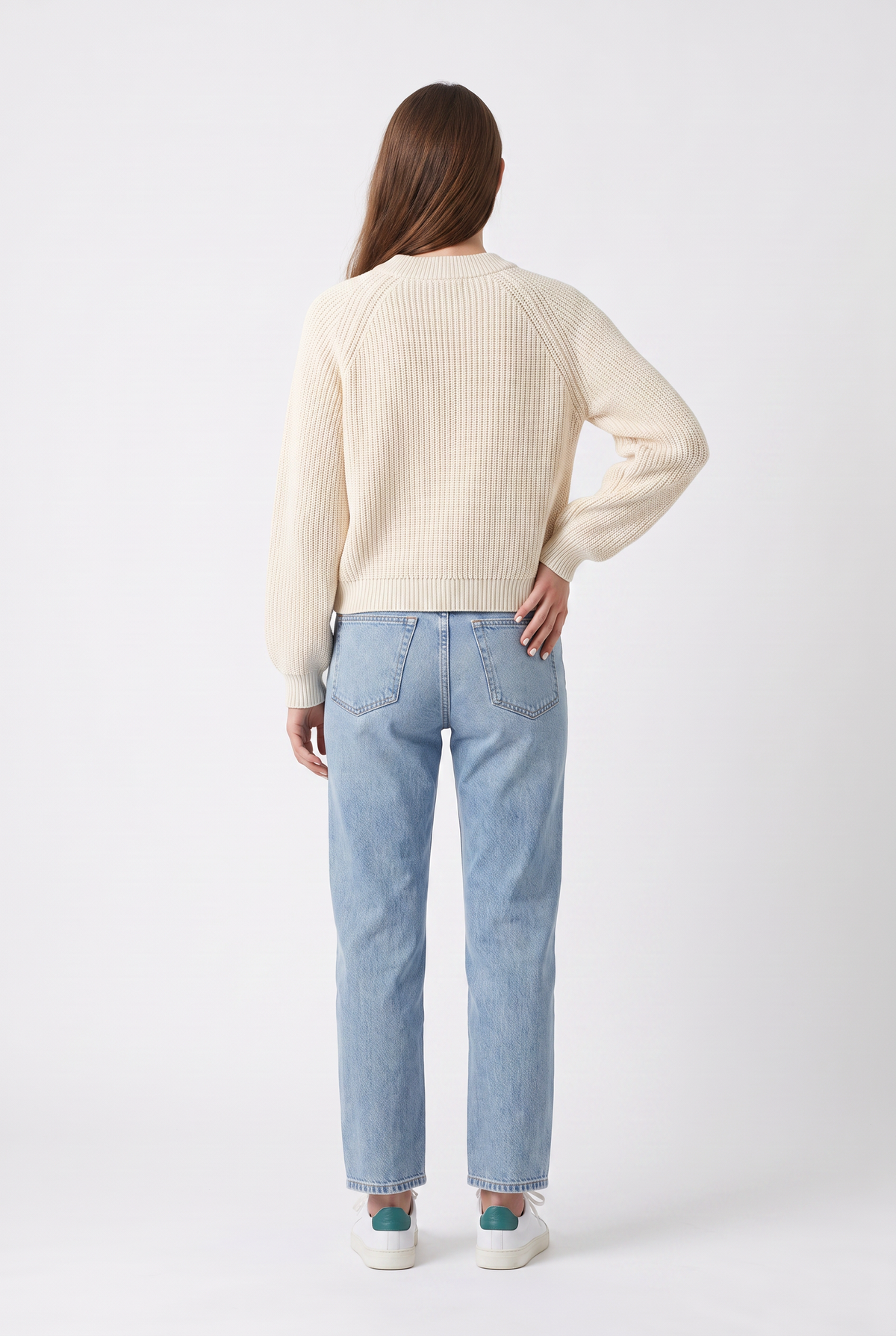Cream Ribbed Knit Cropped Sweater