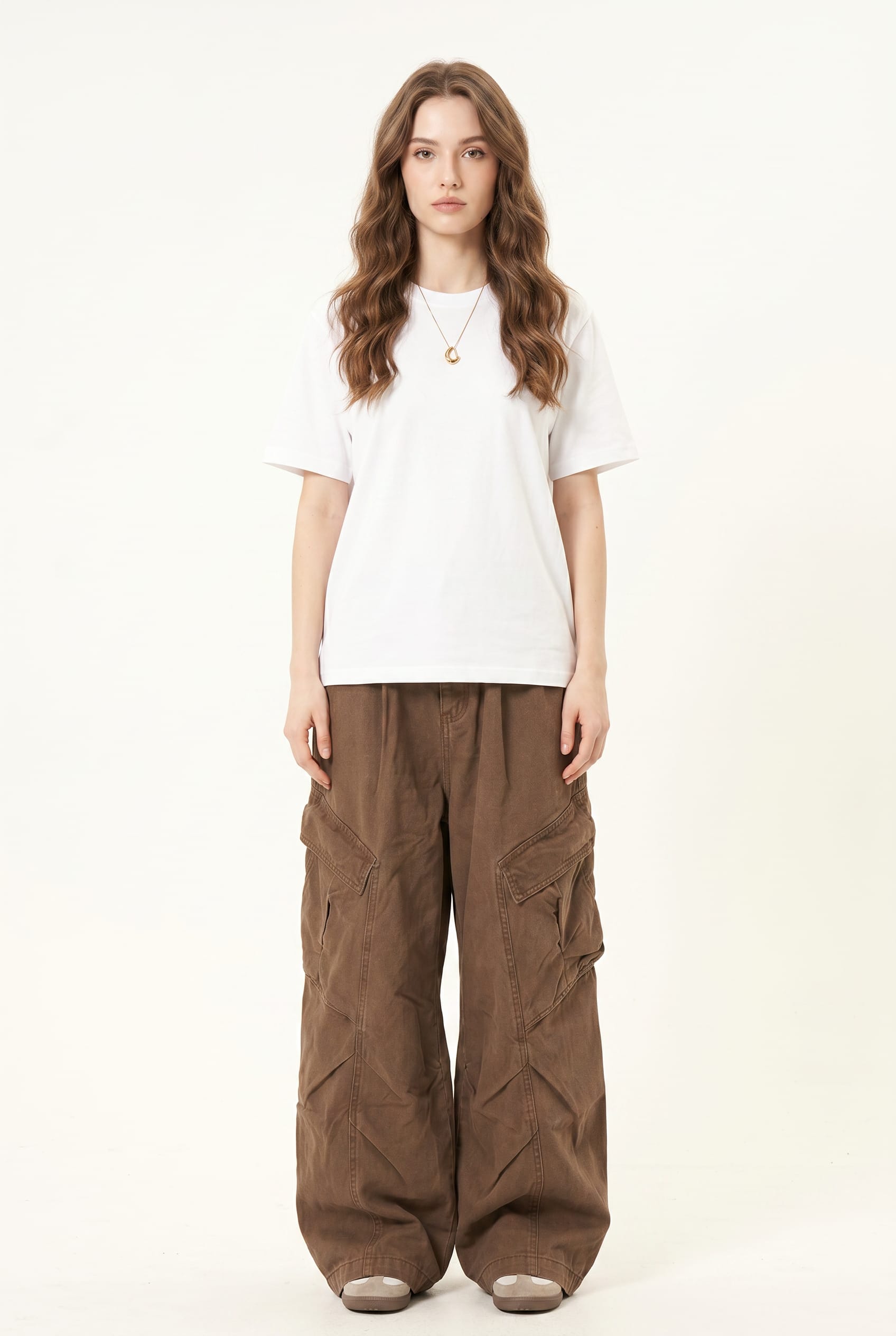 Brown Wide Leg Utility Cargo Pants