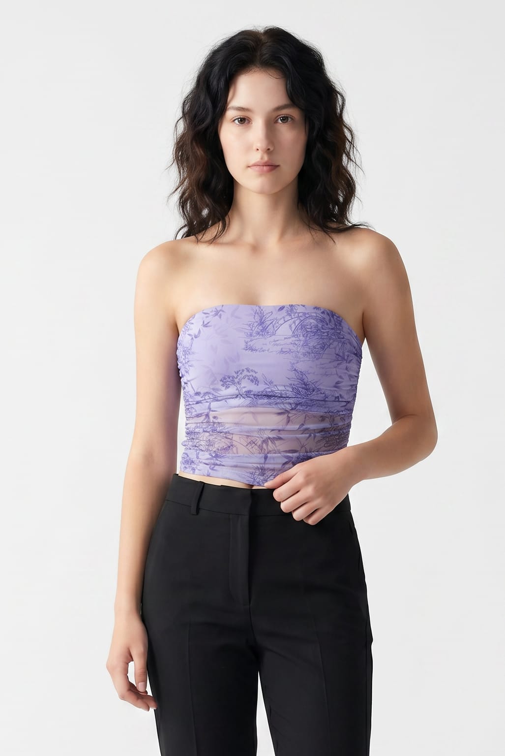 Lilac Printed Ruched Tube Top