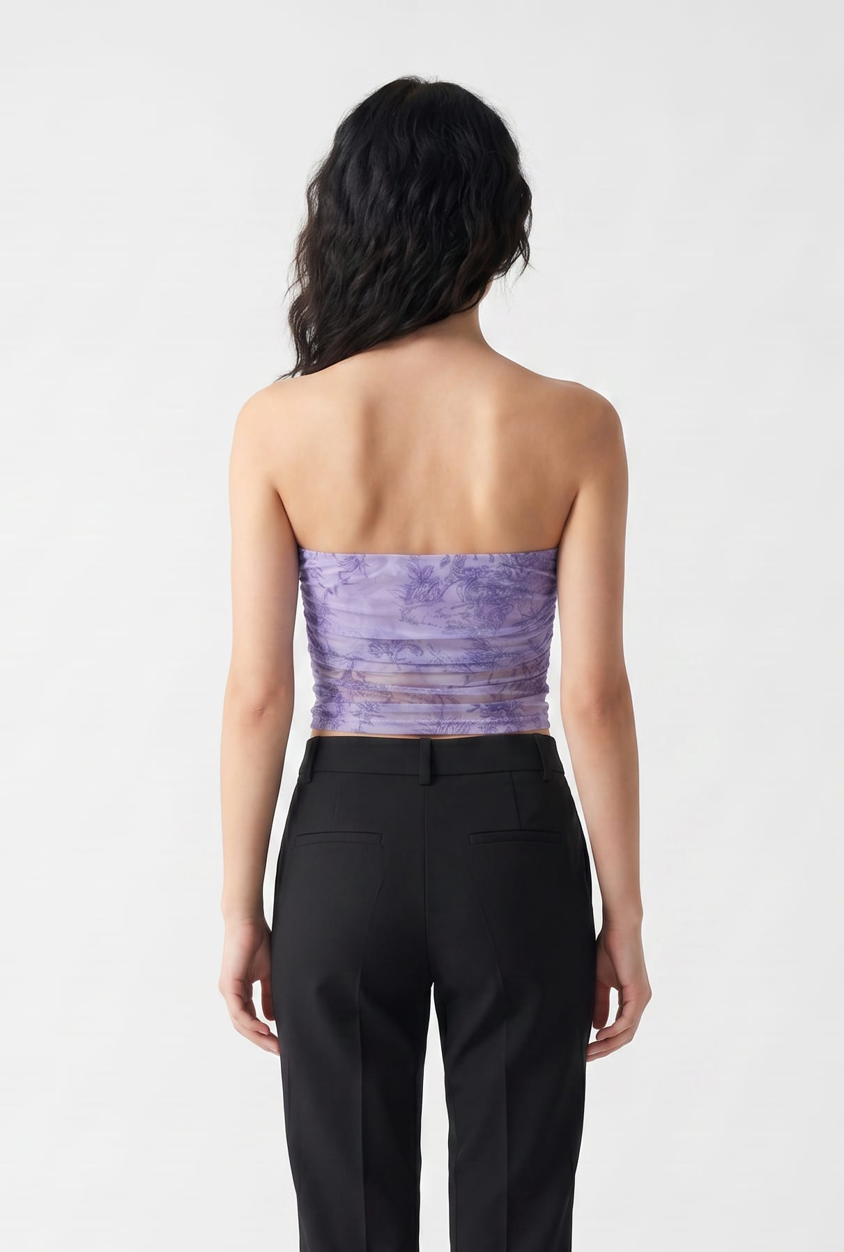 Lilac Printed Ruched Tube Top