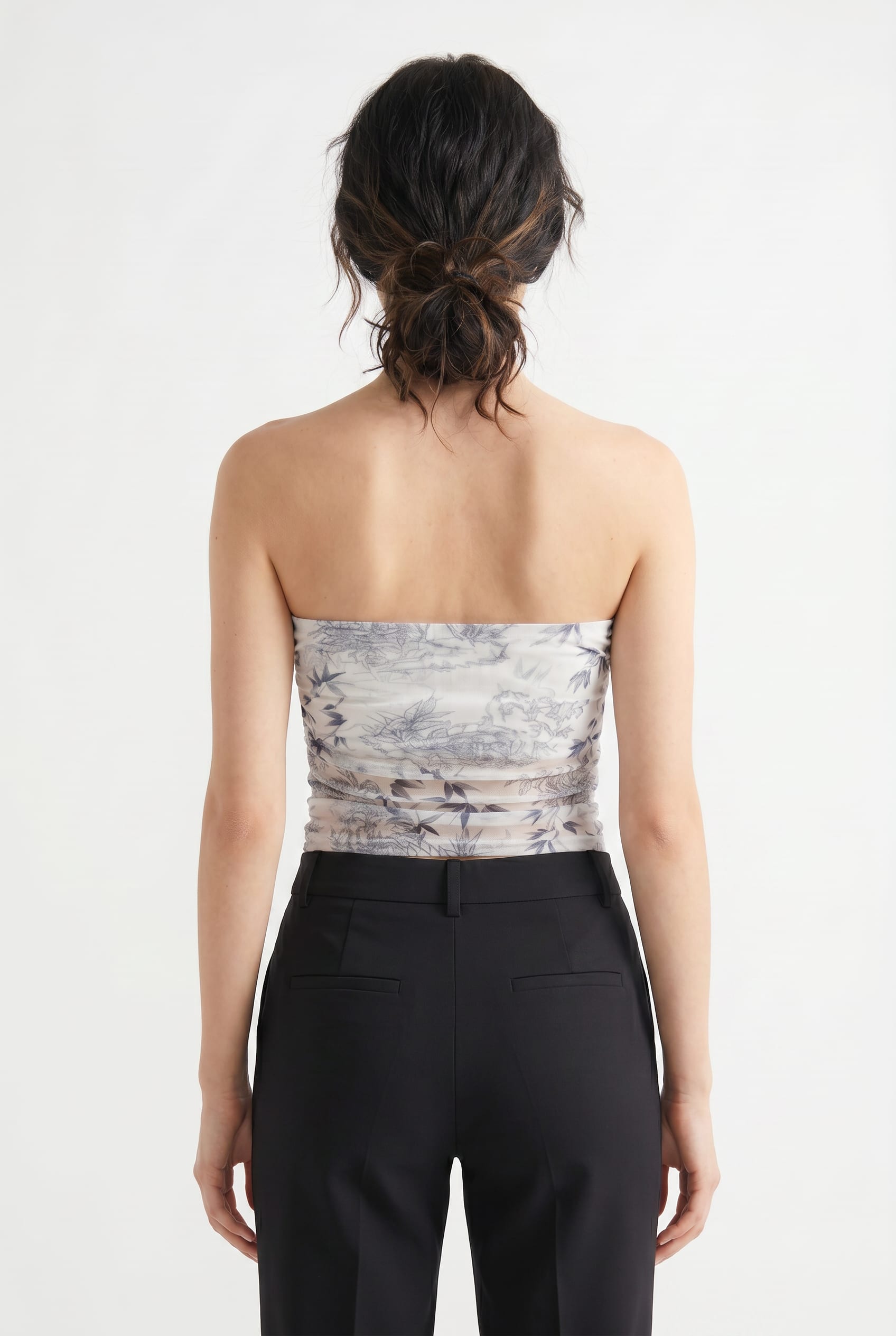 Ivory Floral Toile Ruched Tube Top