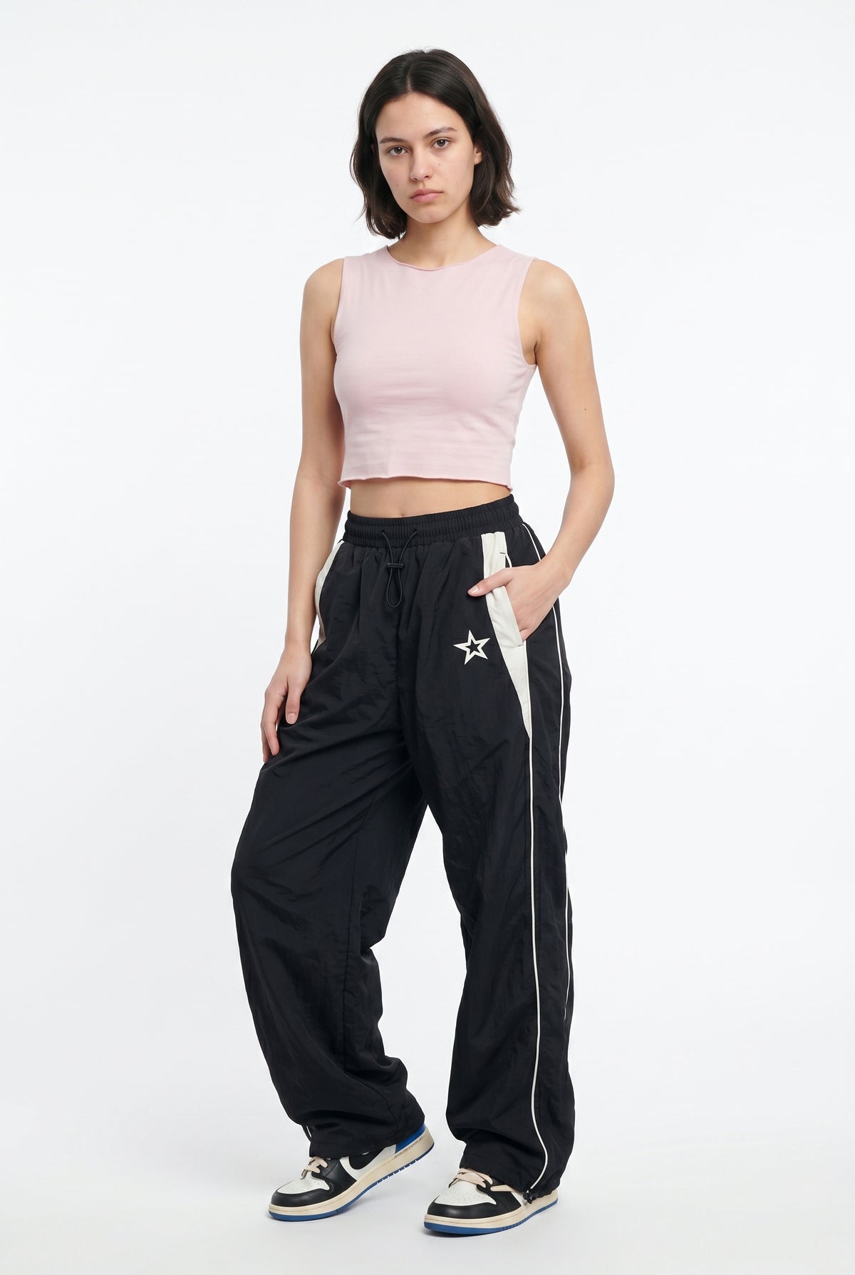 Black Wide Leg Track Pants