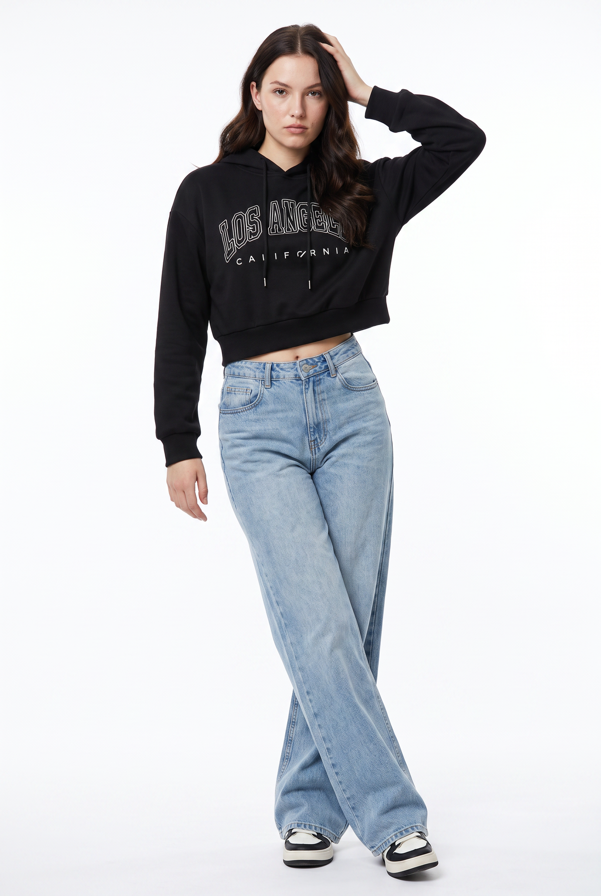 Black Cropped Graphic Hoodie