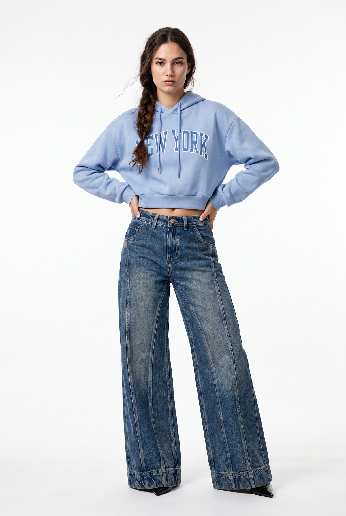 Blue Cropped New York Hoodie