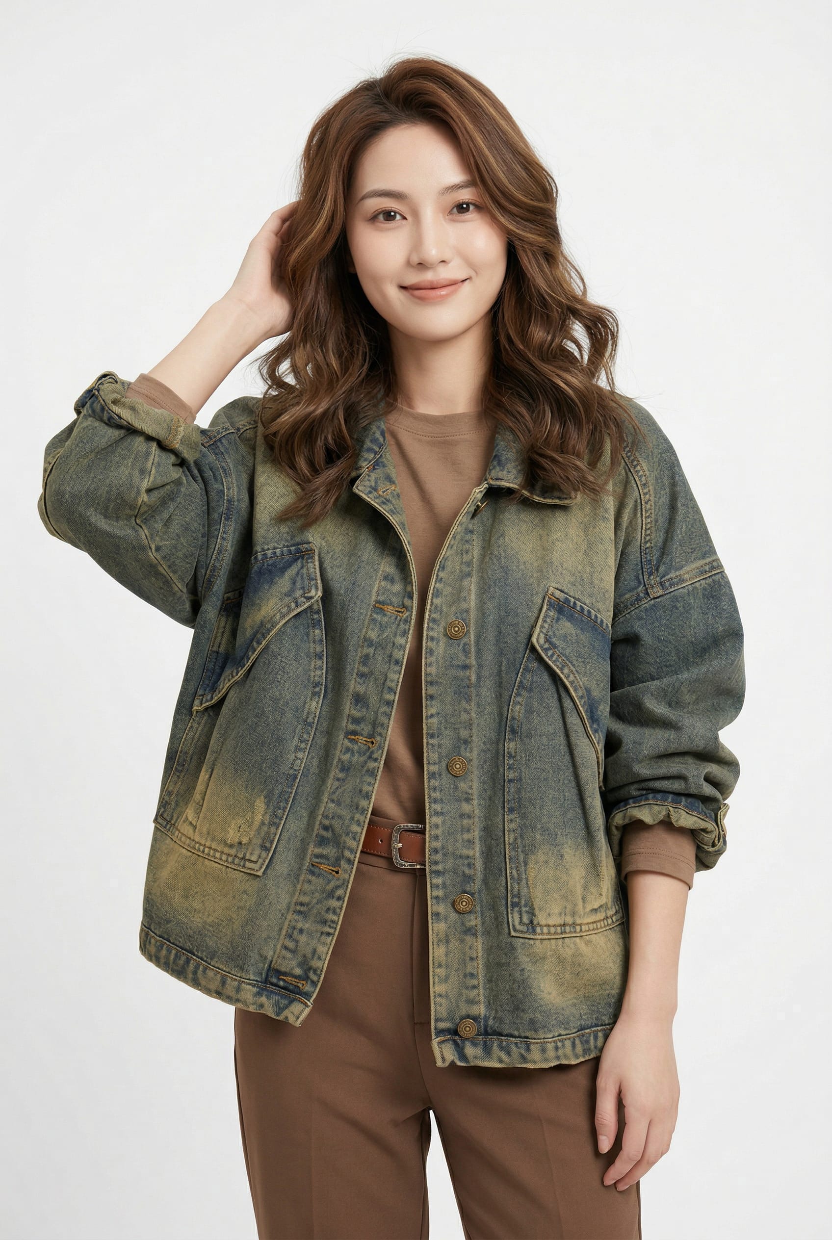 Olive Acid Wash Oversized Denim Jacket