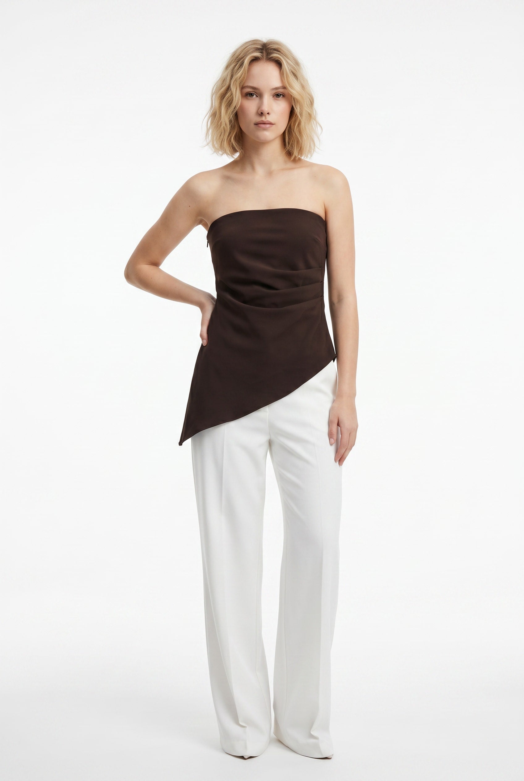 Chocolate Brown Asymmetric Strapless Top