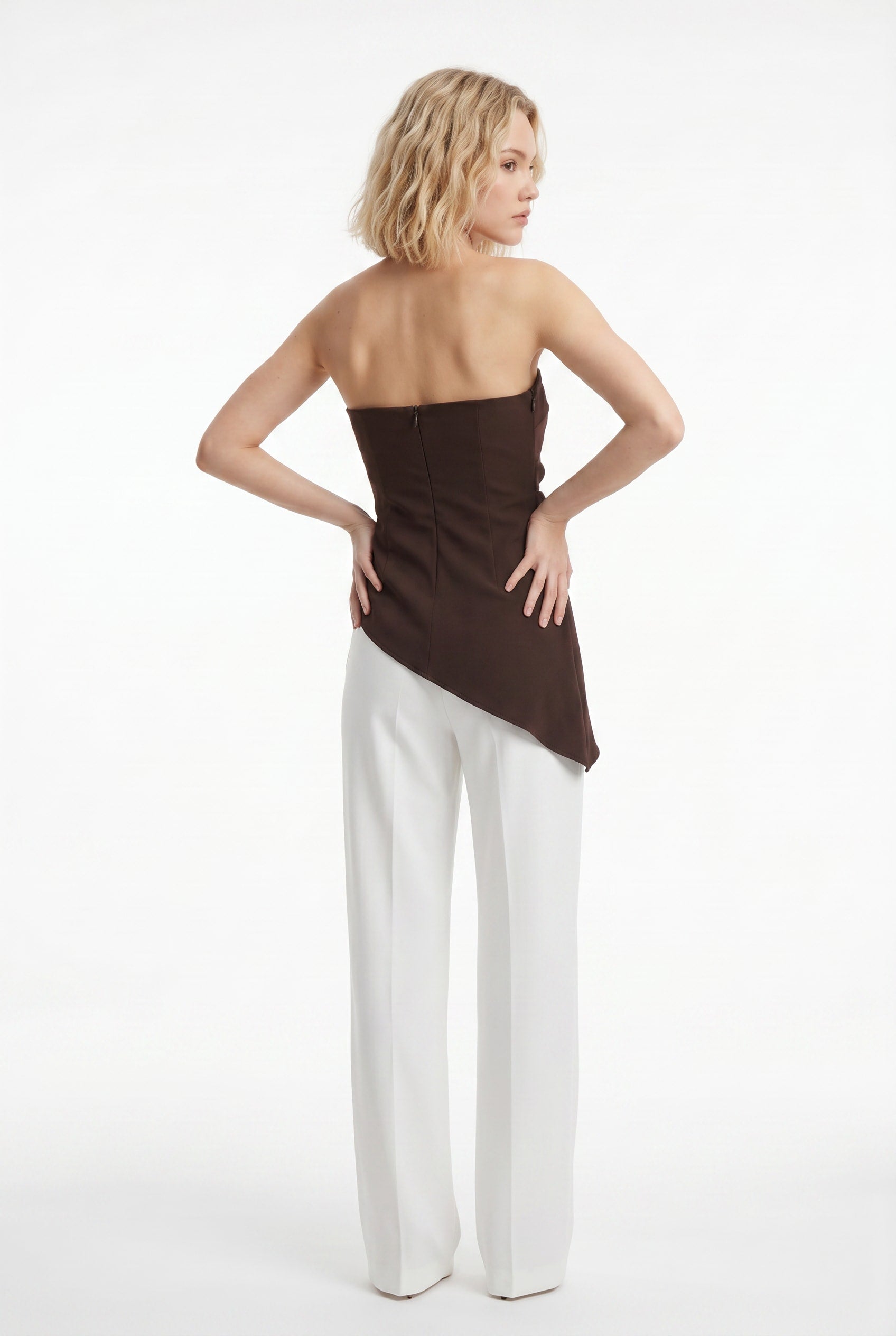 Chocolate Brown Asymmetric Strapless Top