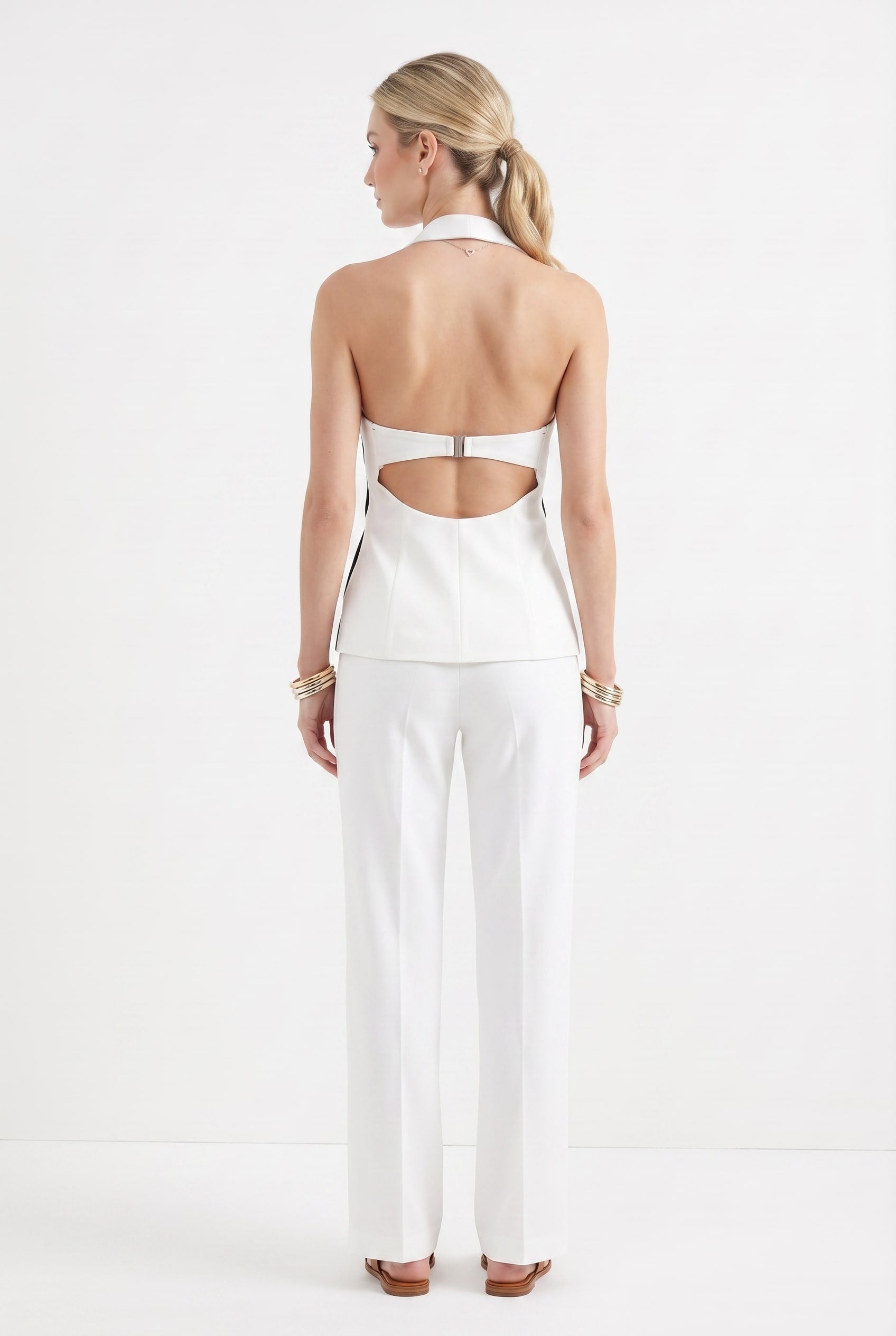 White Halter Neck Vest with Zipper