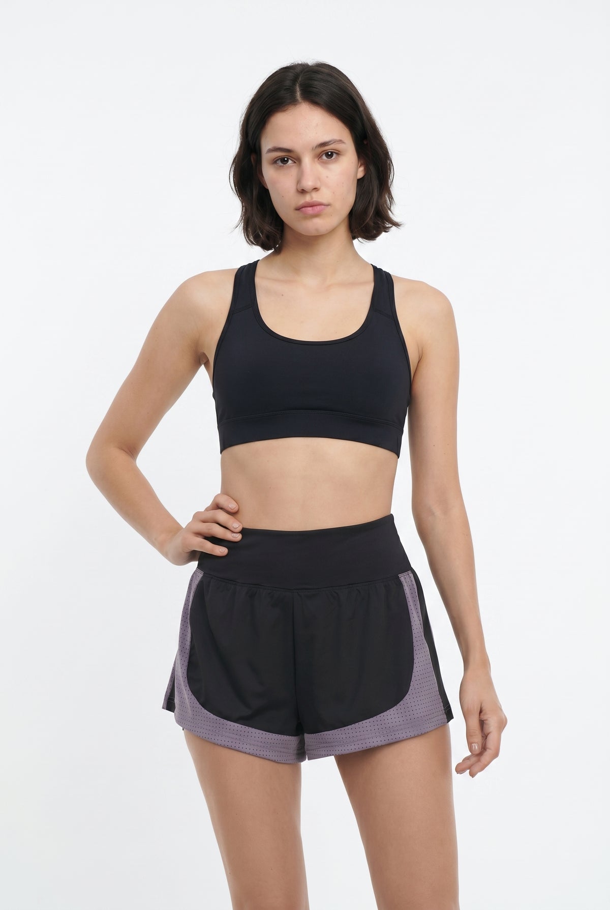 Black Purple Active Running Shorts