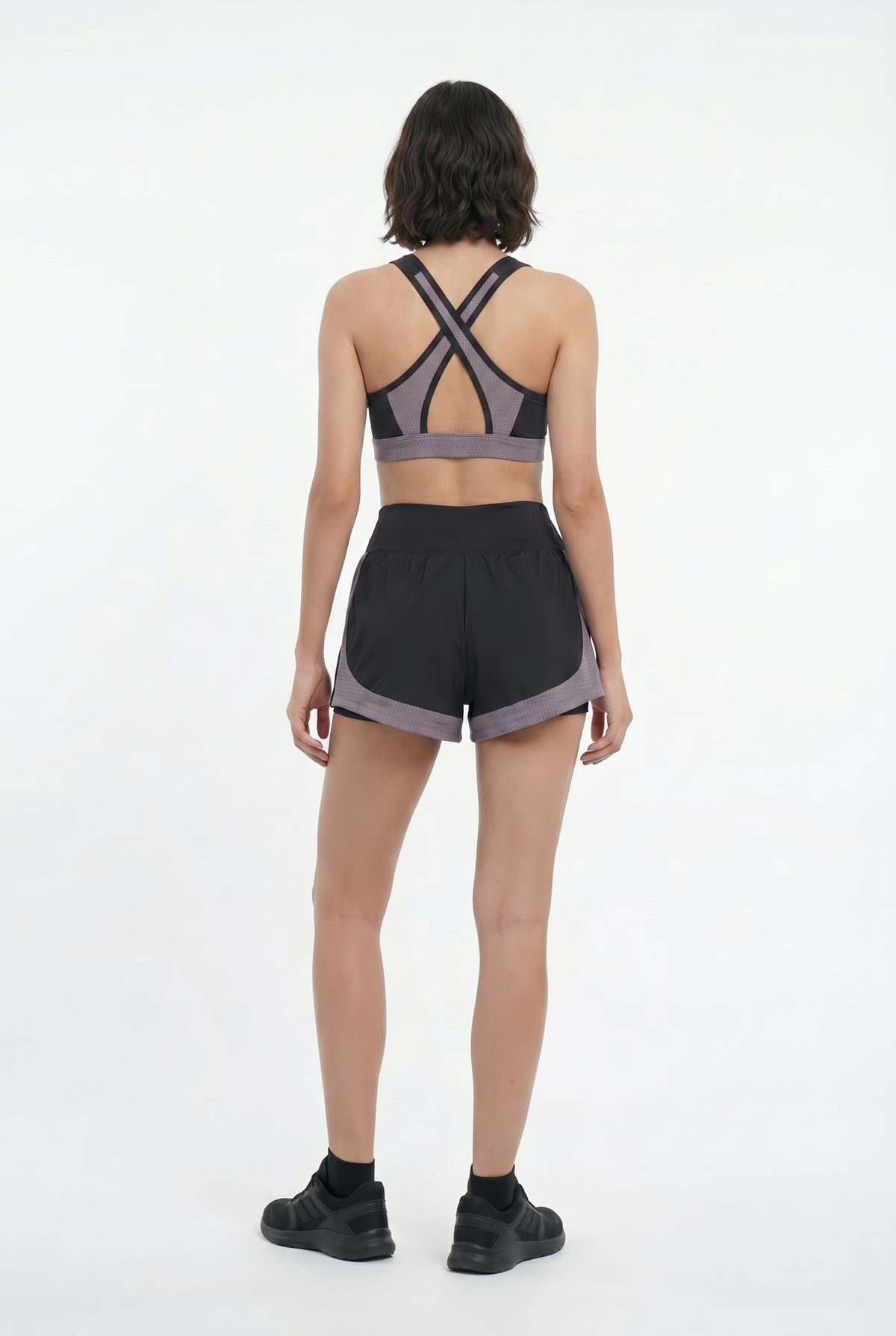 Black Purple Active Running Shorts