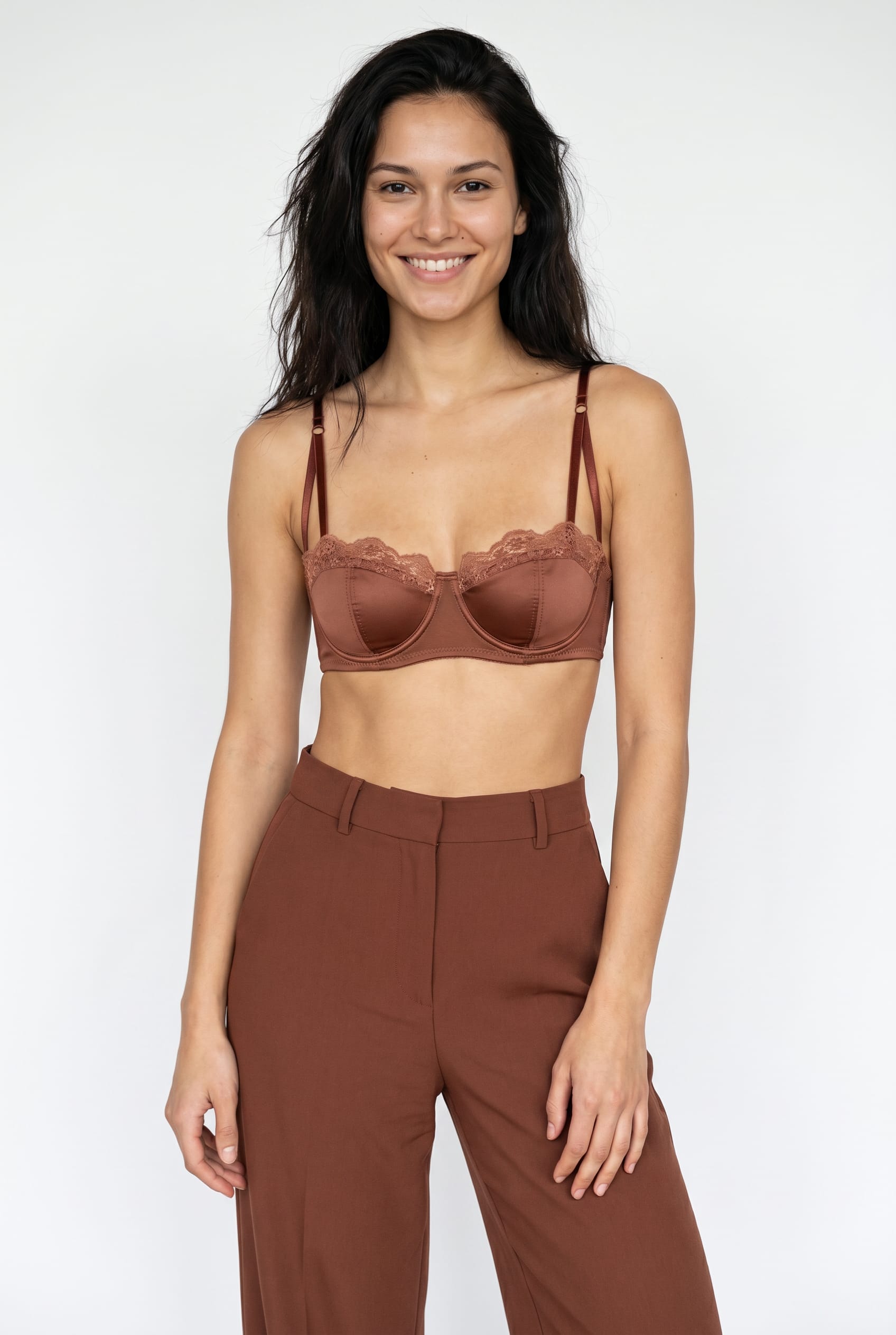 Terracotta Lace Trim Balconette Bra