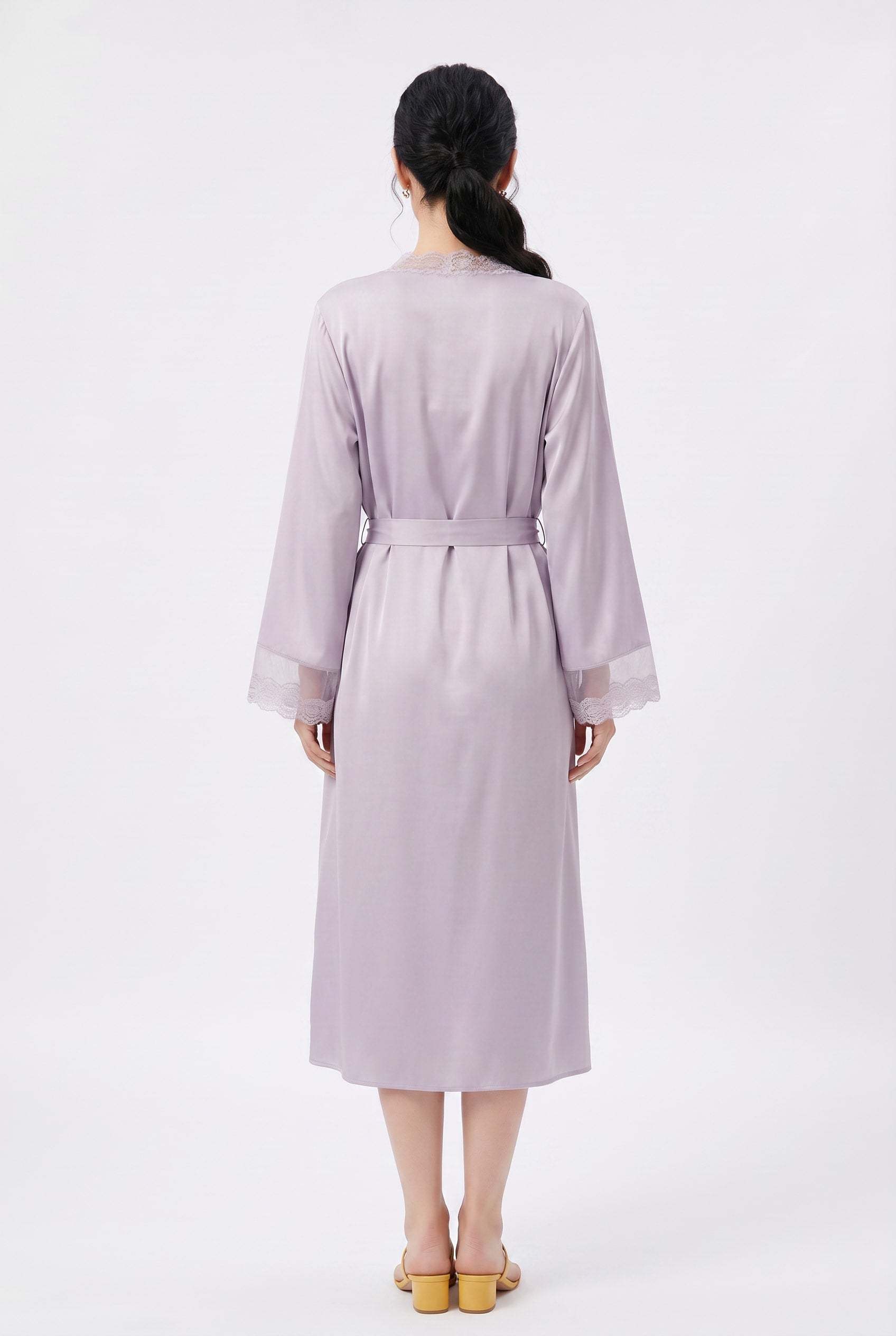 Lilac Lace-Trim Robe Dress
