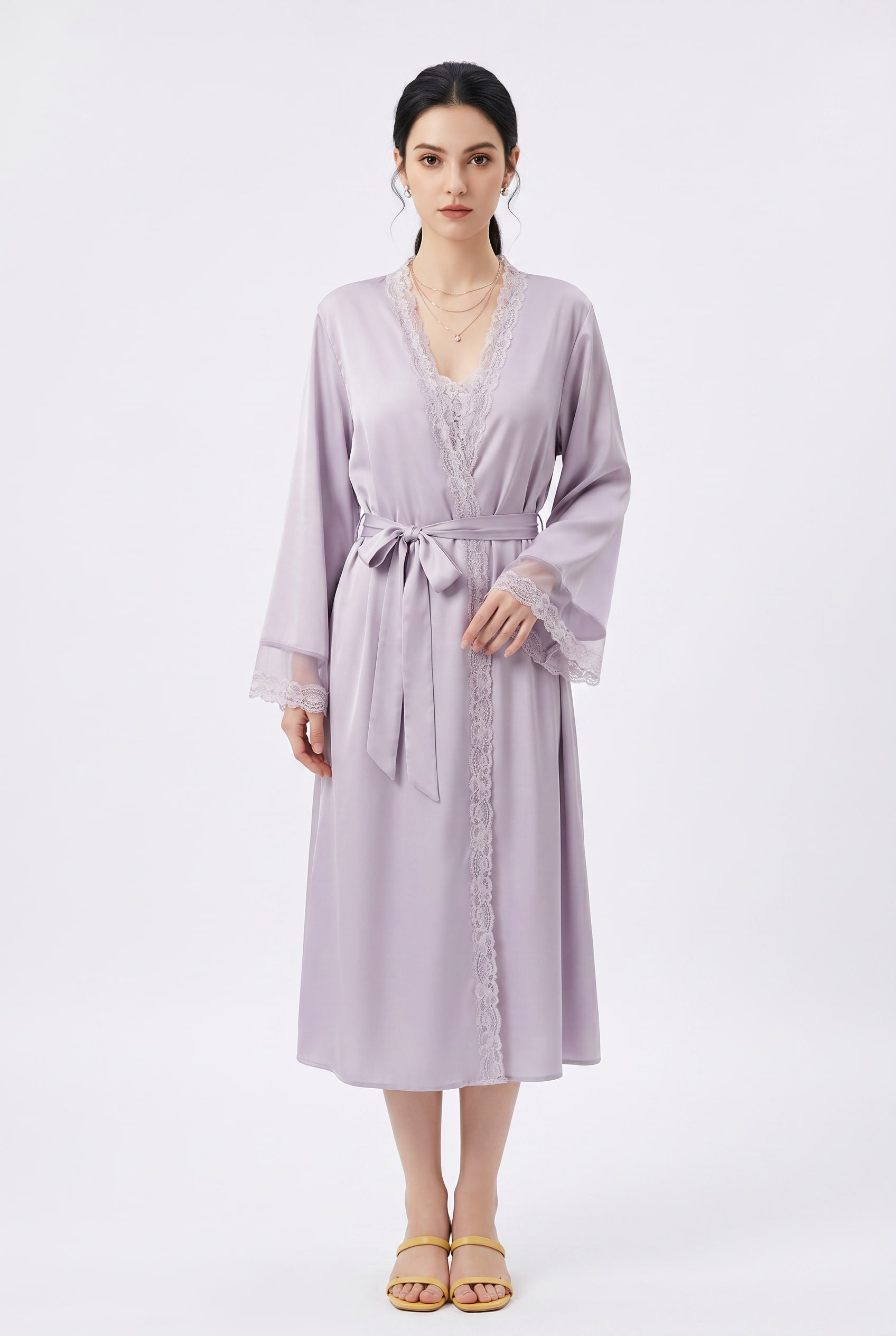 Lilac Lace-Trim Robe Dress