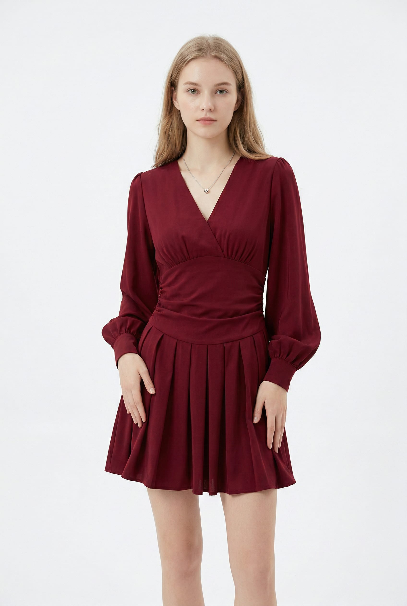 Burgundy Wrap Detail Mini Dress