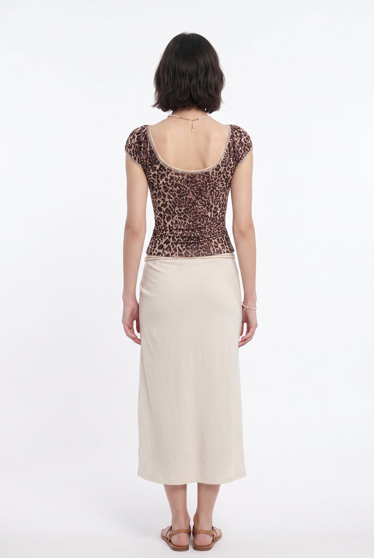 Animal Print Fitted Crop Blouse
