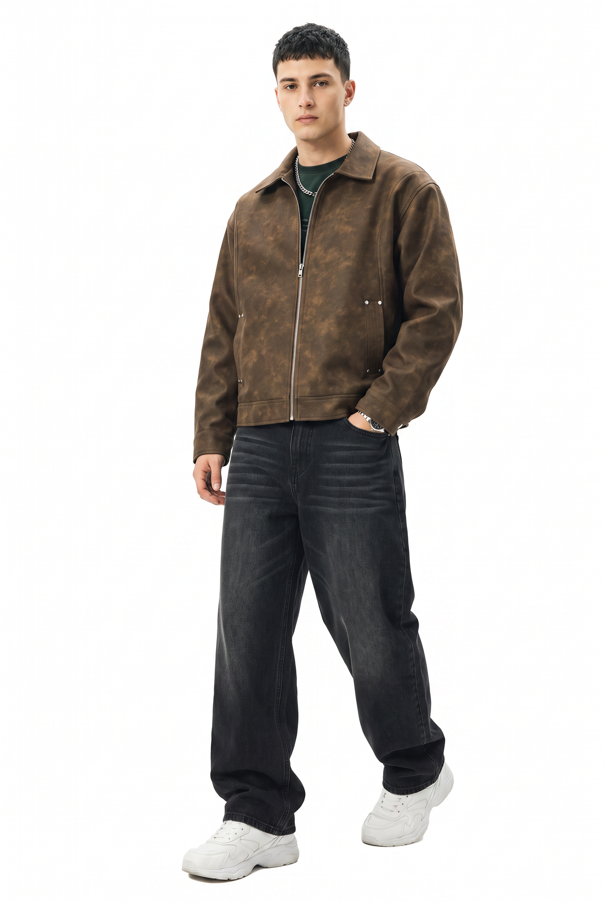 Brown Oversized Distressed Leather Jacket