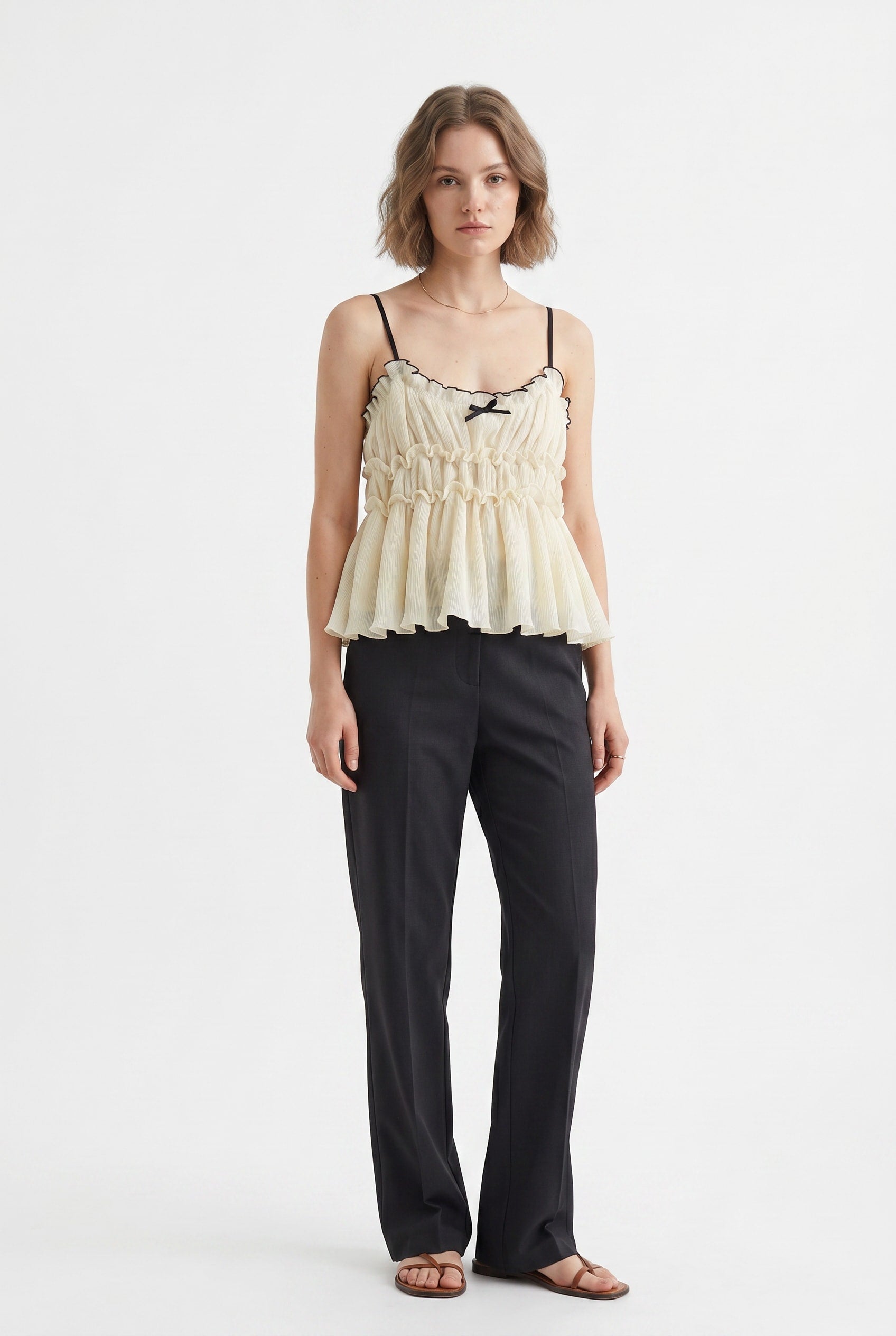 Cream Ruched Peplum Cami Top