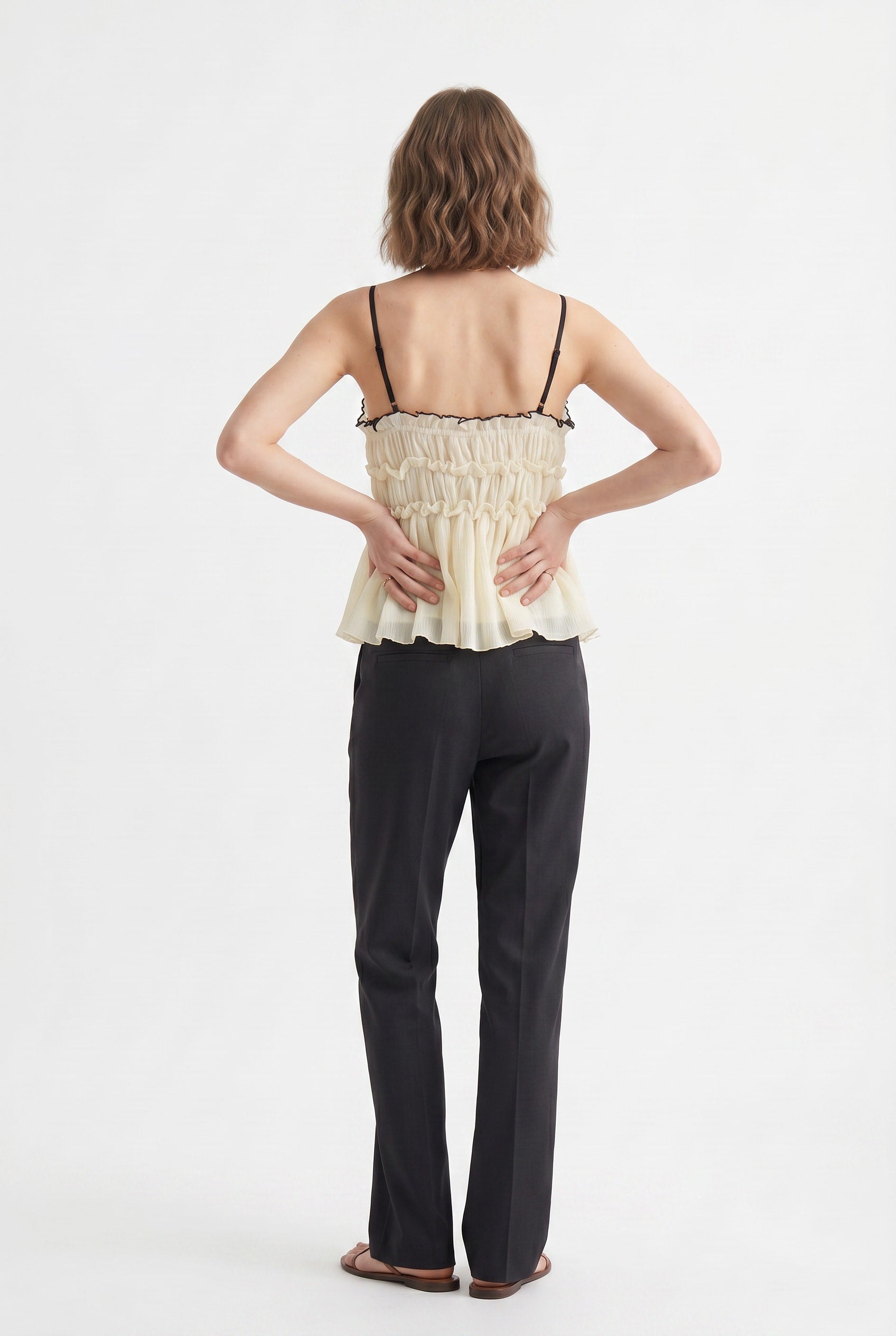 Cream Ruched Peplum Cami Top
