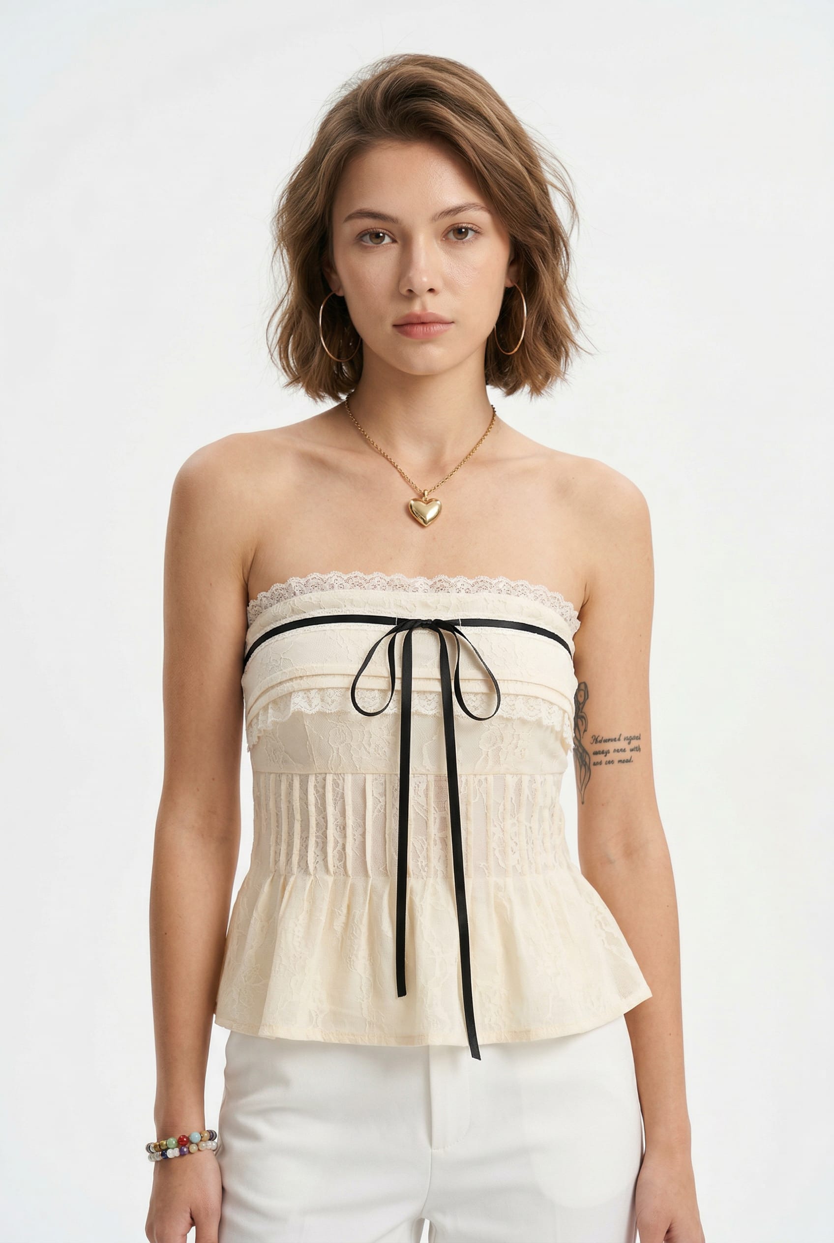 Cream Lace Peplum Corset Top