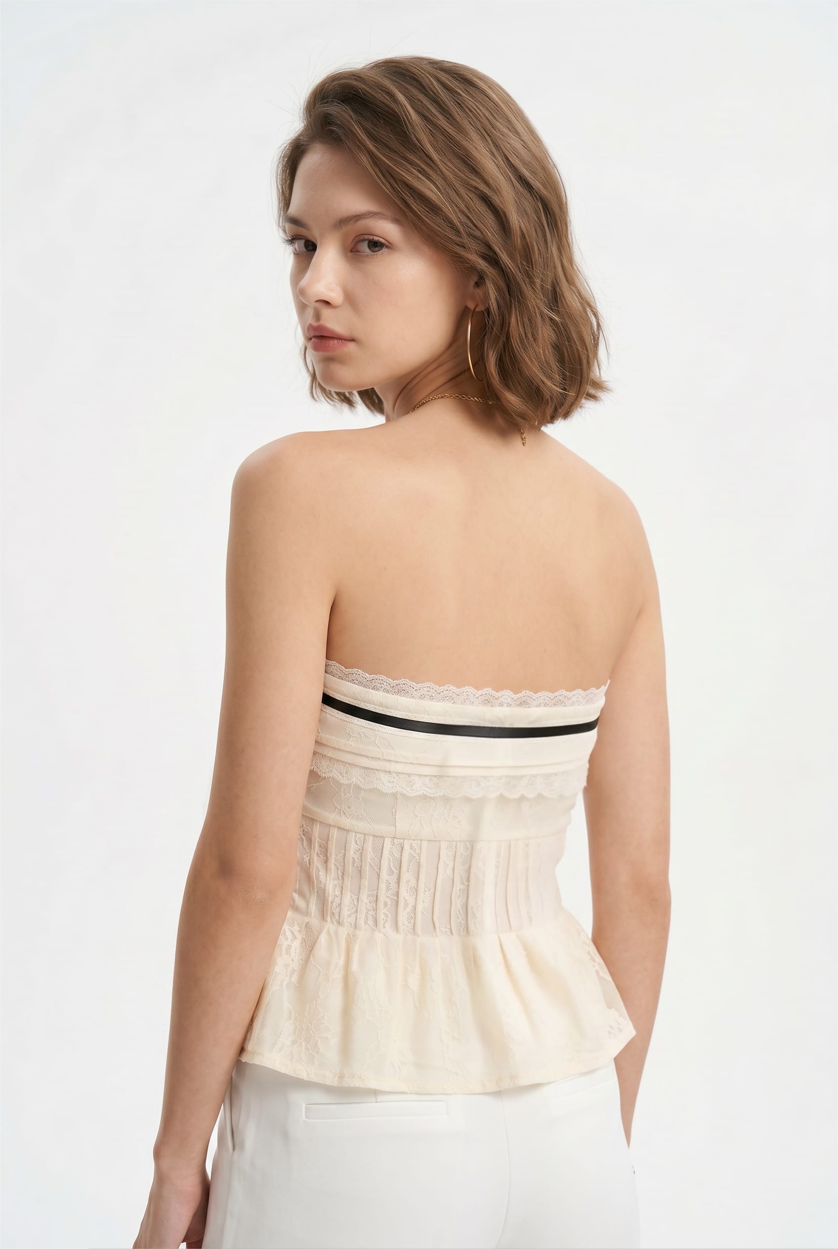 Cream Lace Peplum Corset Top